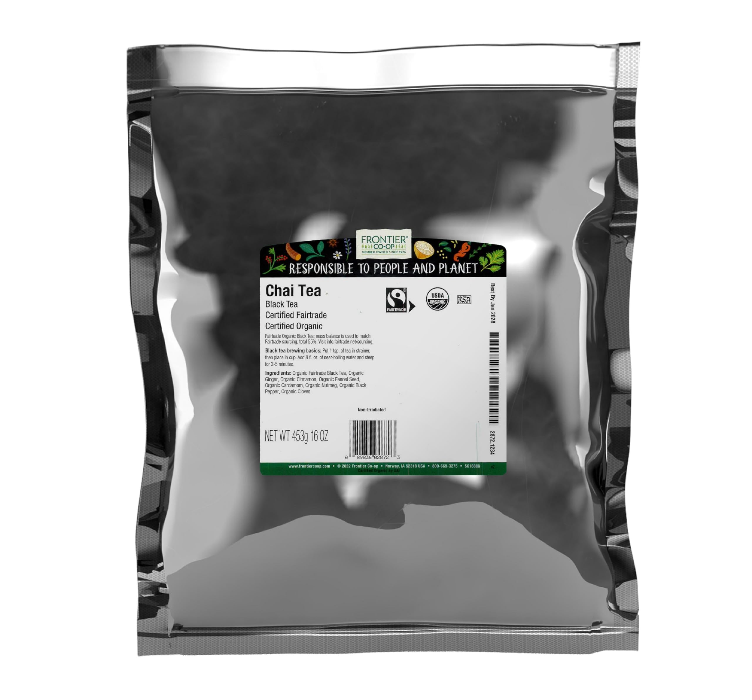 Frontier Co-op Chai Tea, Certified Organic, Fair Trade, Kosher, Non Irradiated, 16 Oz