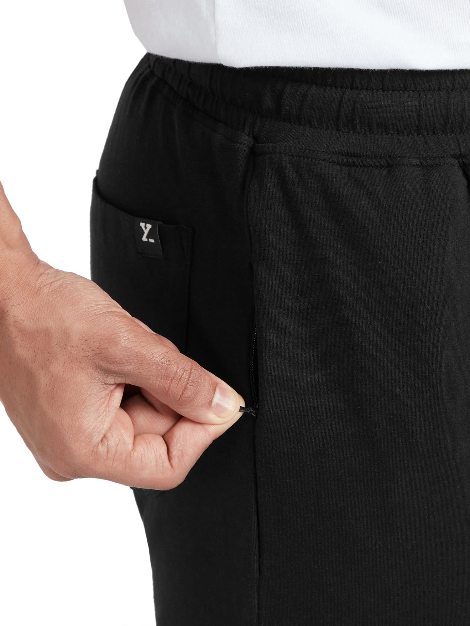XYXX Athleisure Męskie bawełniane spodnie dresowe z modalu, pochłaniające wilgoć, wygodne, rozciągliwe, dopasowane, luźne dopasowanie, solidne spodnie dresowe z kieszenią na zamek błyskawiczny
