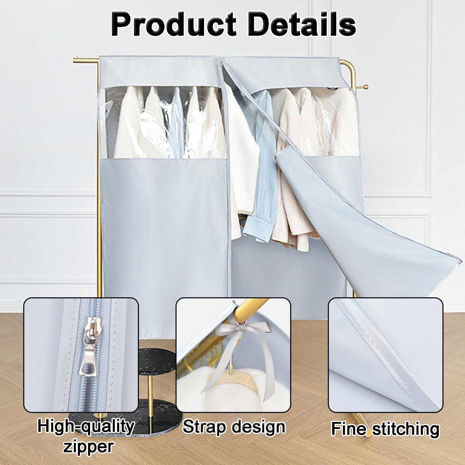 Kleidersack Anzug, 113 CM Breit, Große Größe, Anzugtasche für Kleidung, Ideal für Mäntel und Kleider, mit Frontöffnung(White,120 x 113 cm)