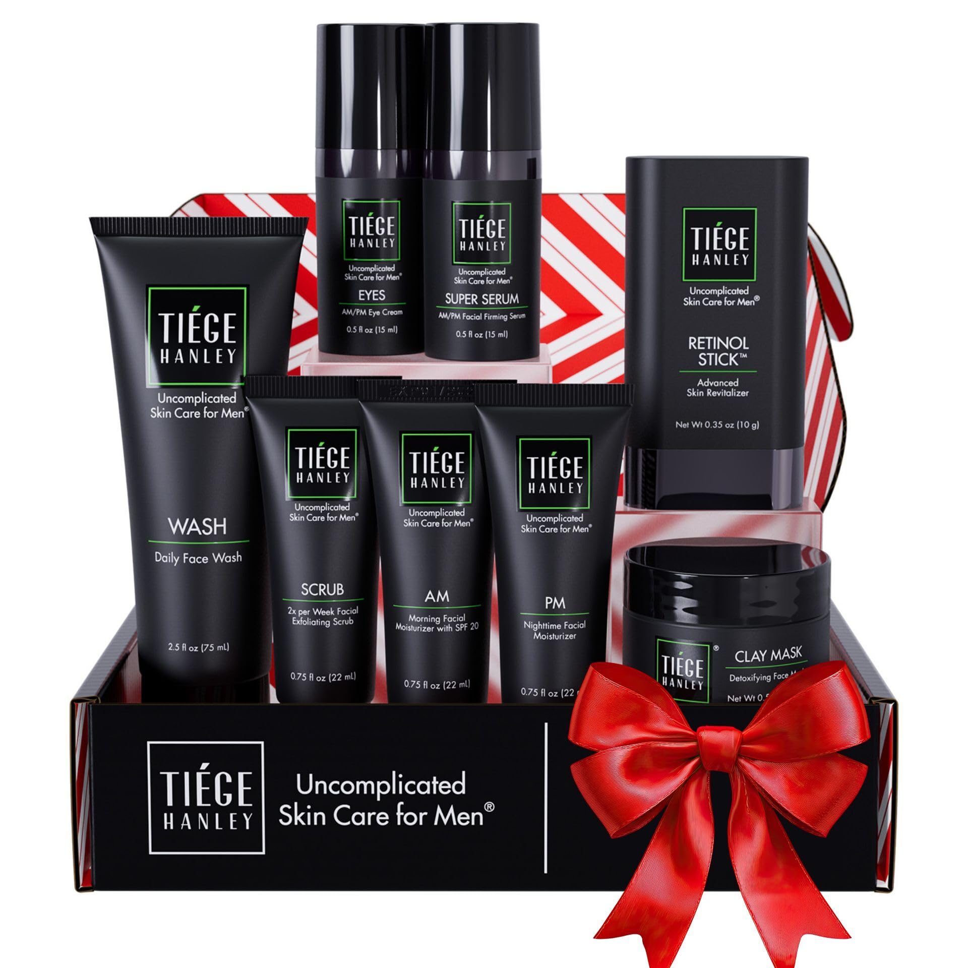 Tiege Hanley Mens Skin Care Set, Rejuvenation Skin Care Routine for Men (System Level 5) - Men's Skincare Set Includes Face Wash, Scrub, Moisturizer, Eye Cream, Face Serum, Clay Mask, & Retinol Stick