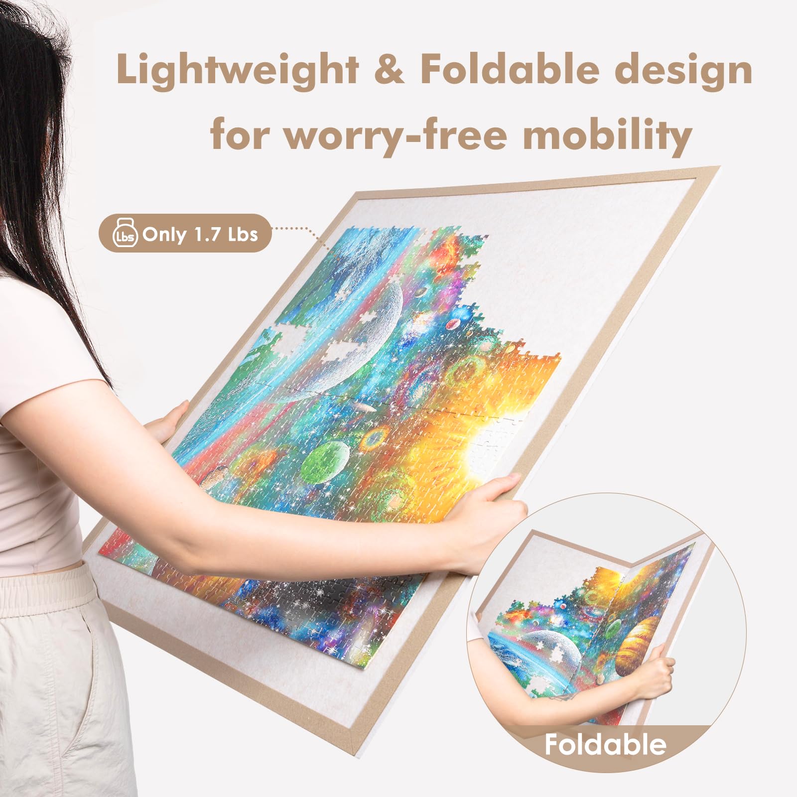 Tablica do puzzli z 4 tacami do sortowania, 1000 sztuk powierzchni do zabawy z osłoną ochronną, filcowa tablica ekspozycyjna 80 cm x 61 cm