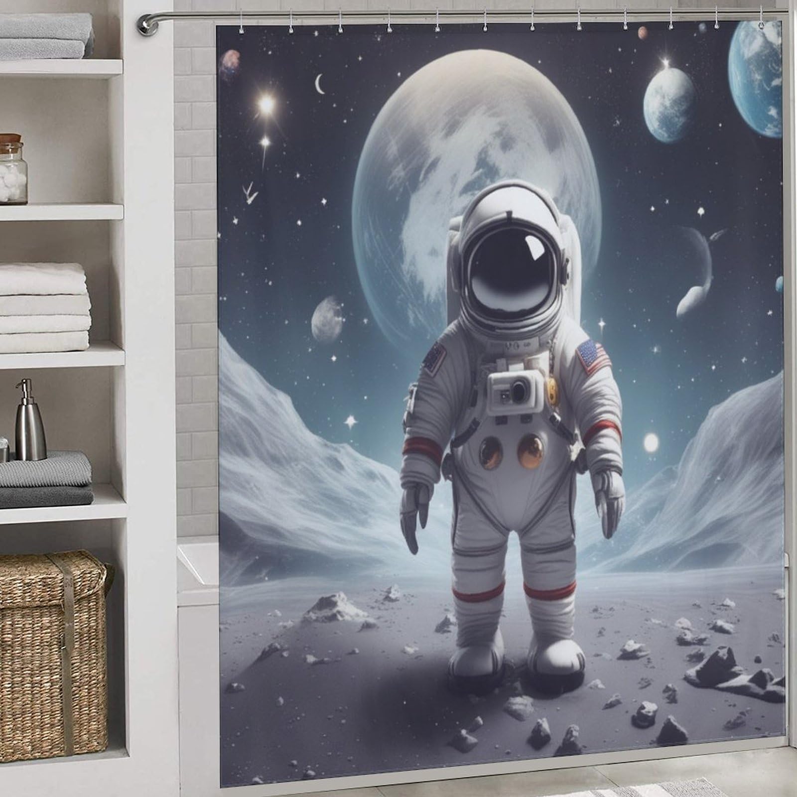 Astronaute rideau douche imperméable en polyester de 183x183 cm pour baignoire