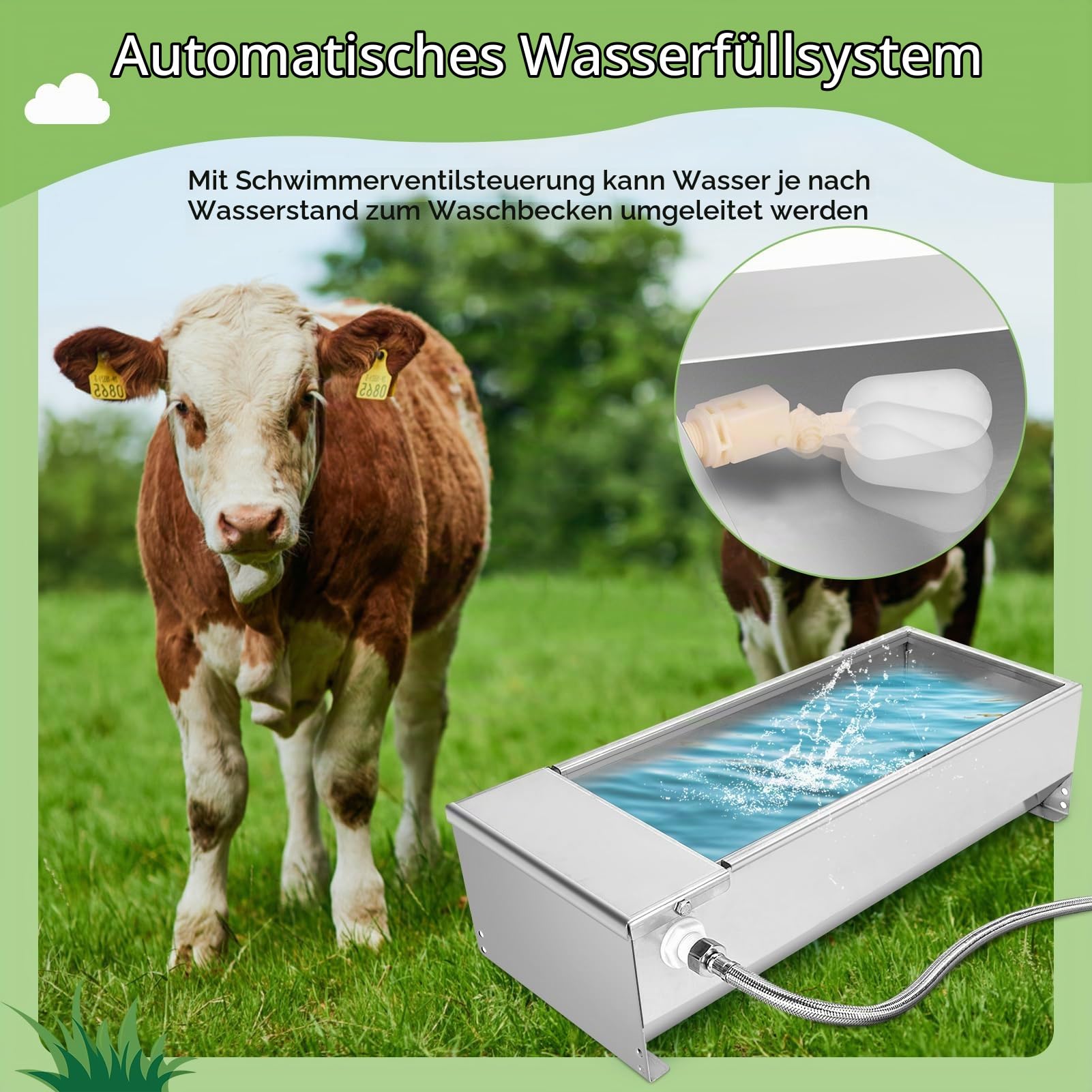 Schwimmer Tränkebecken, Viehtränke Schüssel, Automatischer Wasserspender mit großer Kapazität, 7,5 l, aus Edelstahl 304, selbstfüllend, für Hunde, Pferde, Kühe, Ziegen