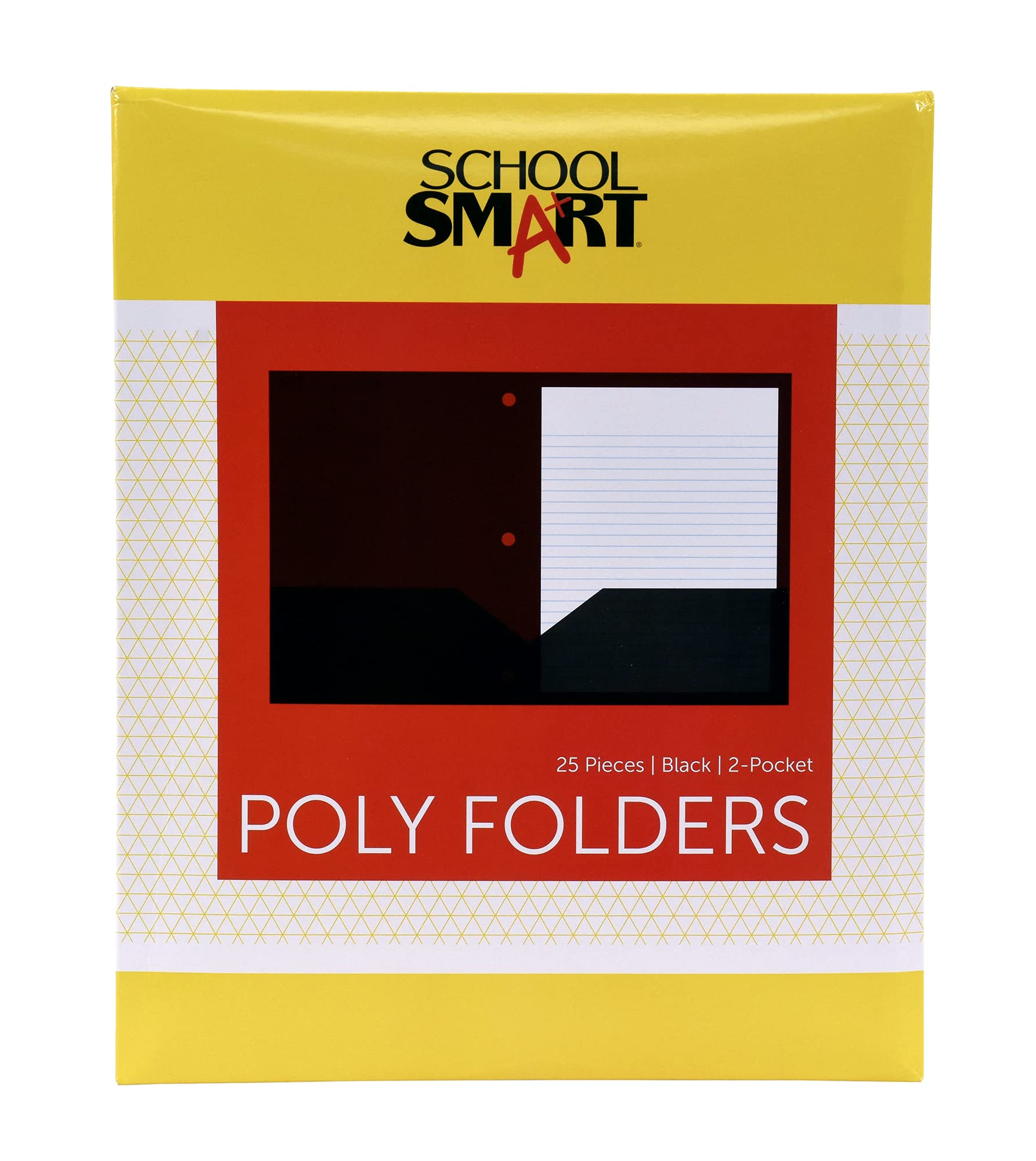 School Smart 2-Pocket Poly Folders, Letter Size, 3-Hole Punch, Black, Pack of 25