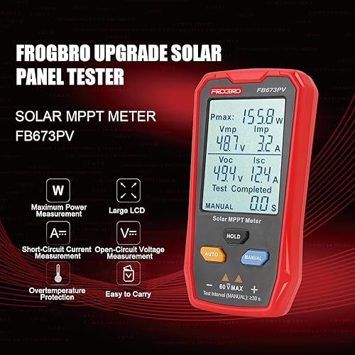 Miniatura 2 de FrogBro Probador de panel solar EL400B con pantalla LCD ultra transparente, panel fotovoltaico solar MPPT multímetro de circuito abierto,