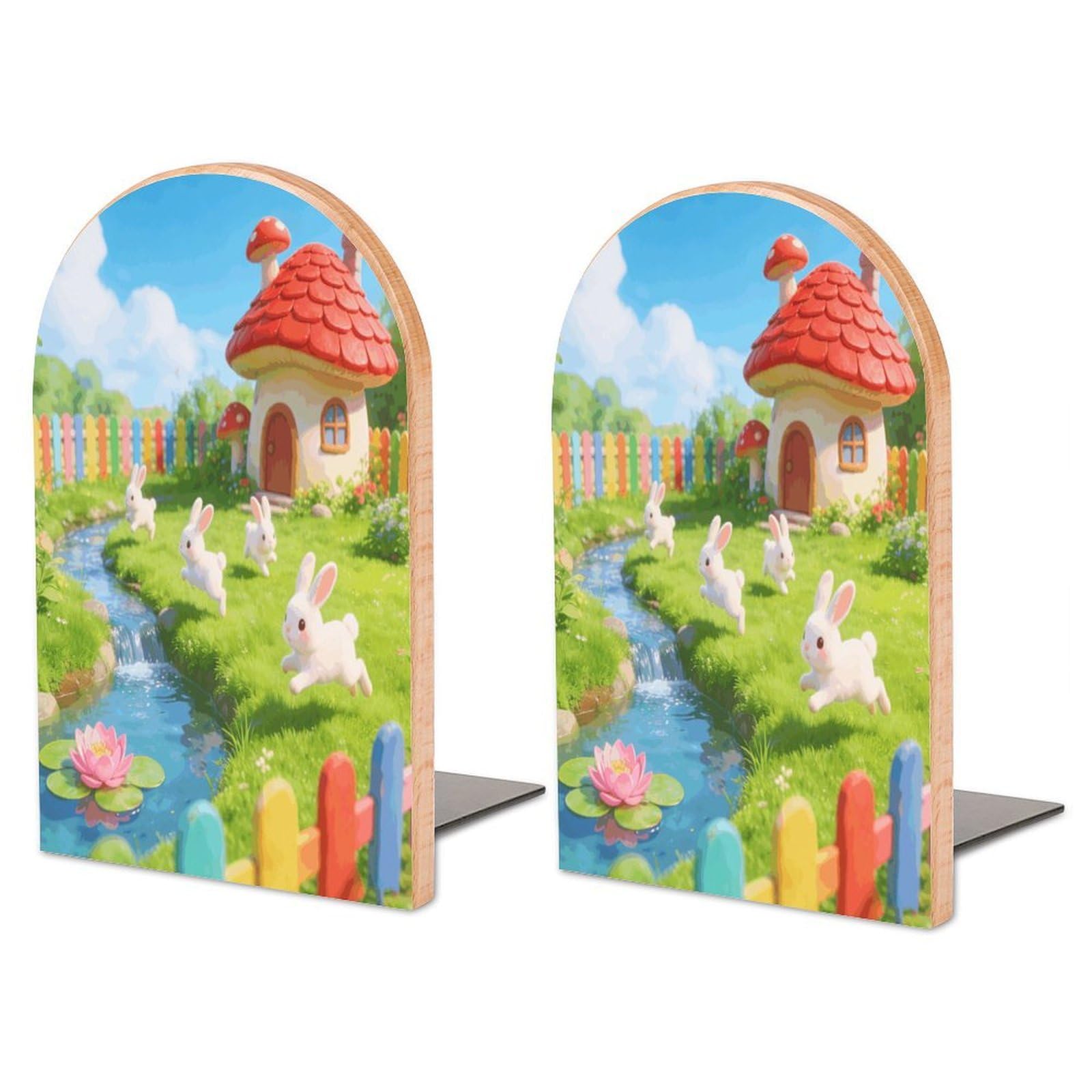 Sujetalibros decorativos de madera con diseño de conejos para regalo