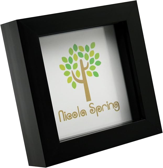 Nicola Spring 4x4 (10 x 10cm) Square Box Glass Photo Picture Frame, Standing & Hanging - Black