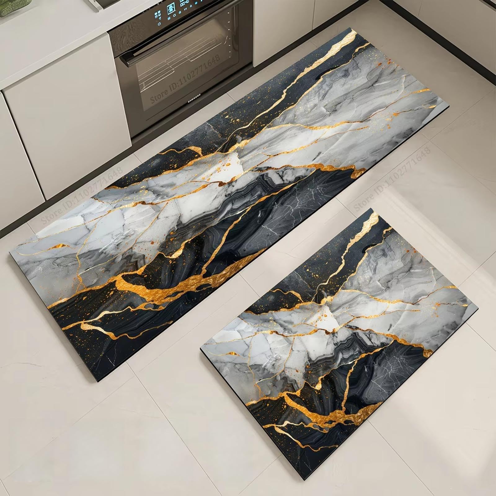 Felpudo de cocina 40x120cm lavable con diseño de mármol para esquina
