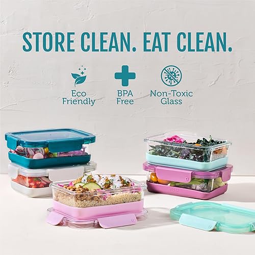 Miniatura 2 de Ello Duraglass 3.4 Cup Meal Prep Sets 10Pc, 5 Pack Set- Glass Food Storage Container with Silicone Boot and Airtight BPA-Free Plastic Lids