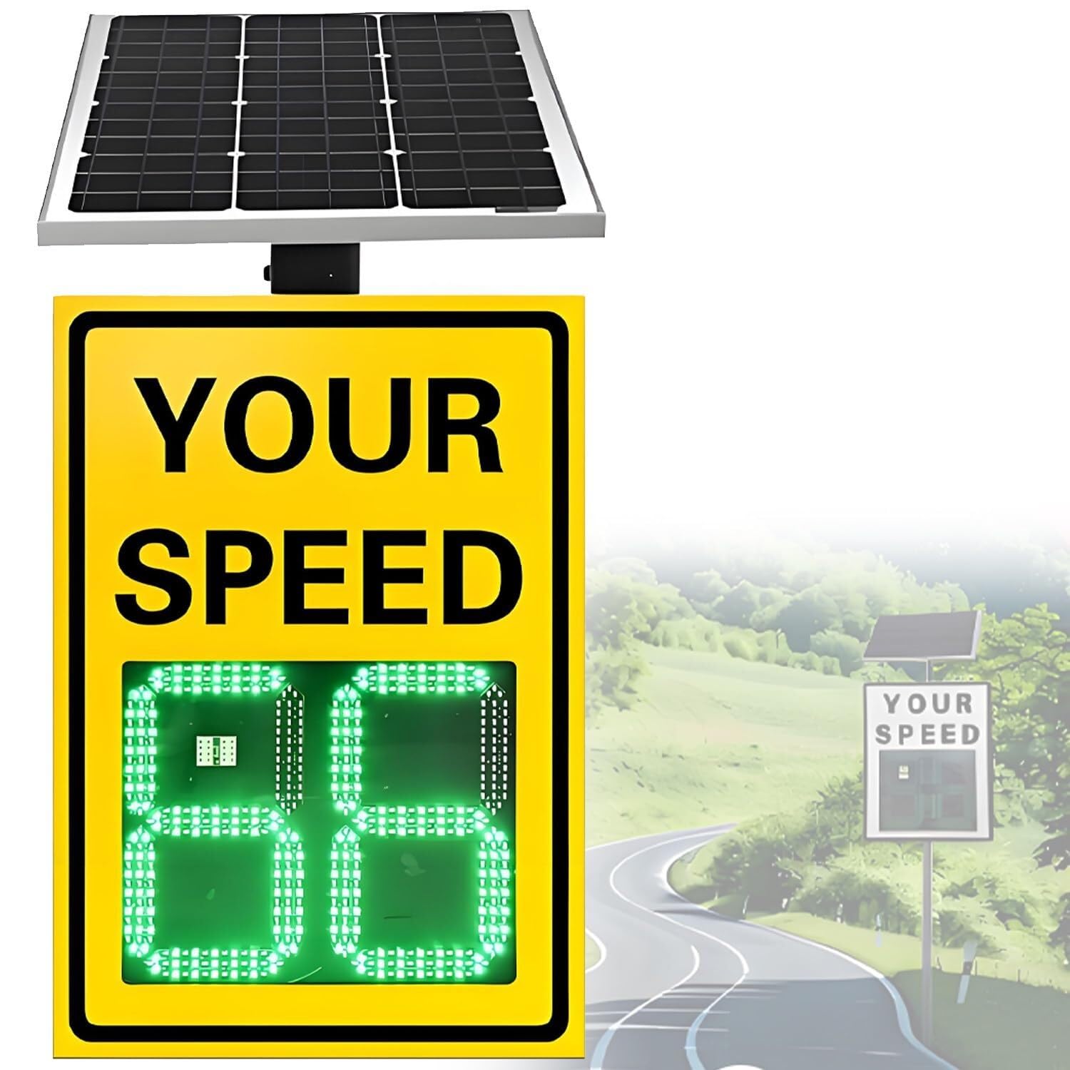 Señales Digitales De Detector Velocidad Rader, Señal Visualización Radar LED con Energía Solar, Resistente Al Agua Ip65, Límite Máximo Ajustable For Seguridad Vial(Yellow,24”*35“)