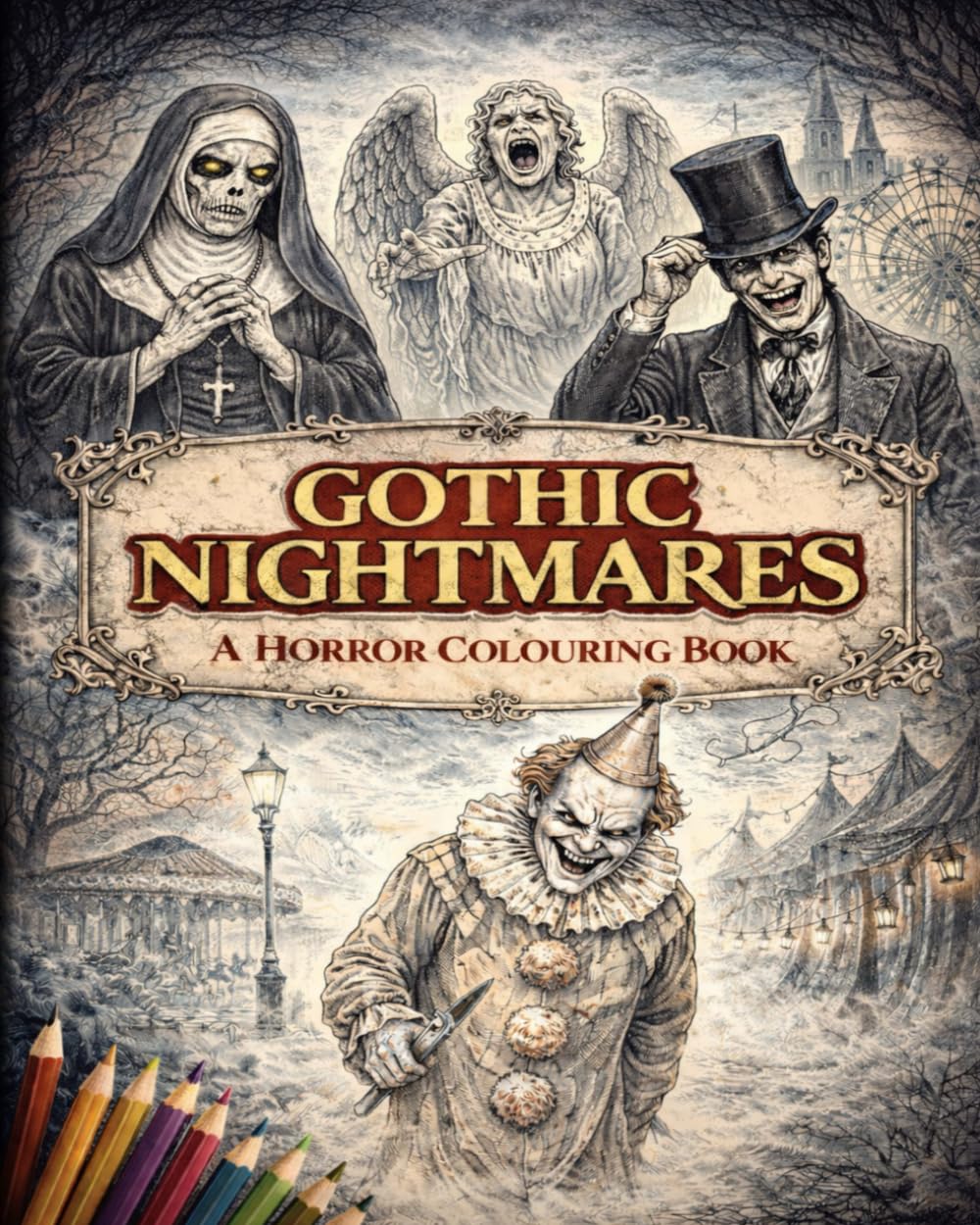 GOTHIC NIGHTMARES; Horror Colouring Book