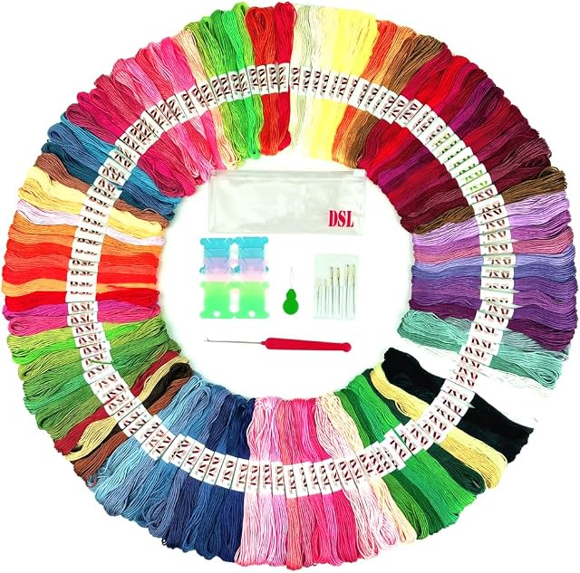 DSL 120 Skeins x 8m Colour Floss Six-Strand Embroidery Cross Stitch Threads Crafts Skeins Cross-Stitching Sewing Thread Kit with Gift Box
