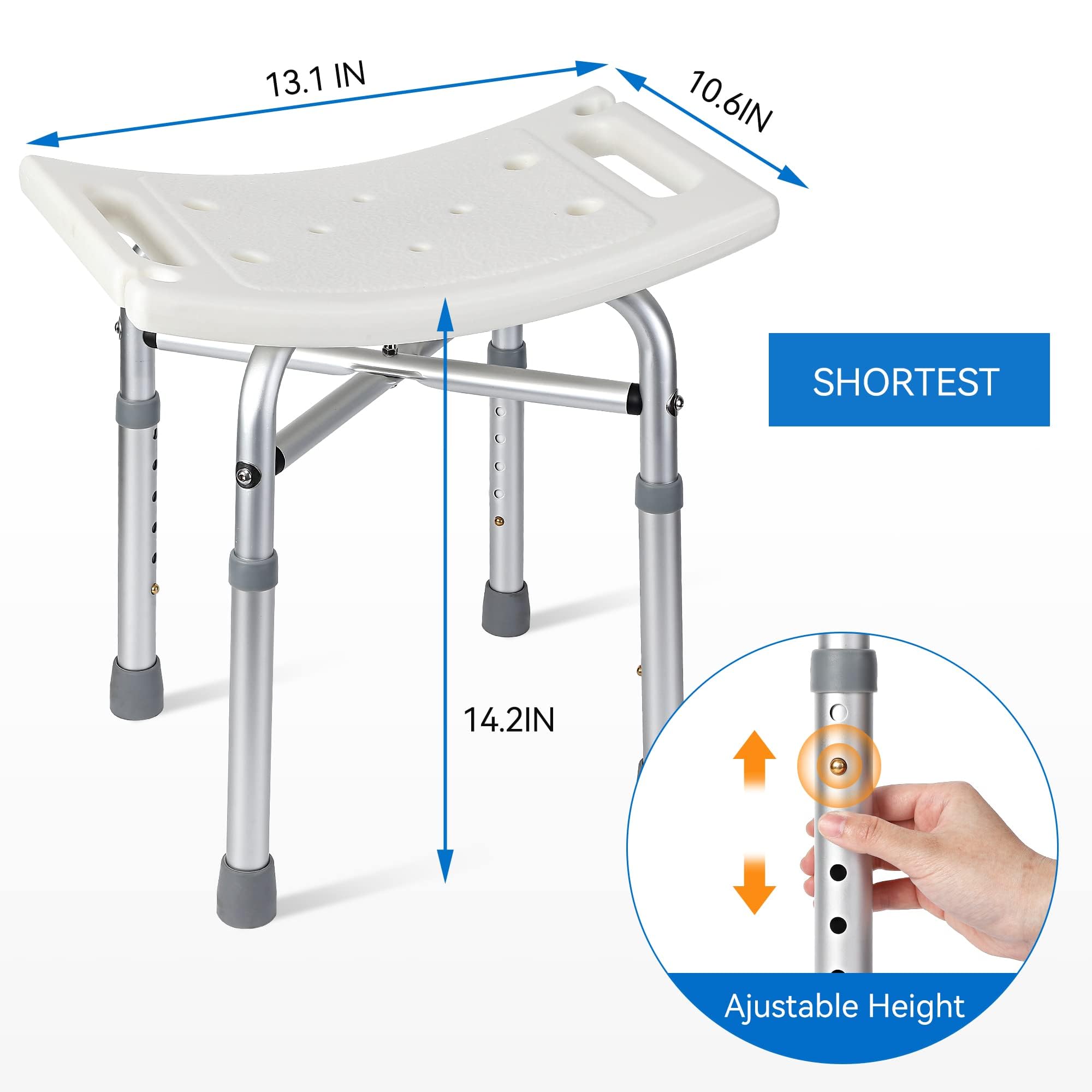 GarveeHome Sedia Da Doccia Regolabile in Alluminio e PE - Sicurezza Superiore, Altezza Regolabile, Design Ergonomico, Montaggio Facile e Leggera