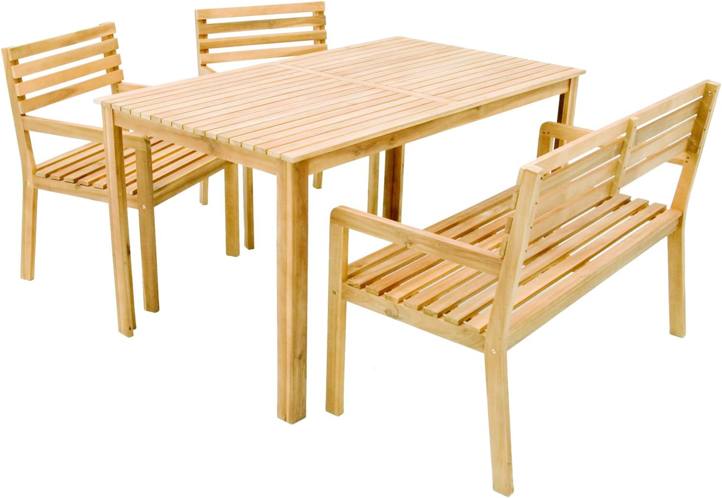 4 Seater Acacia Wood Family Garden Dining Set Two Chairs