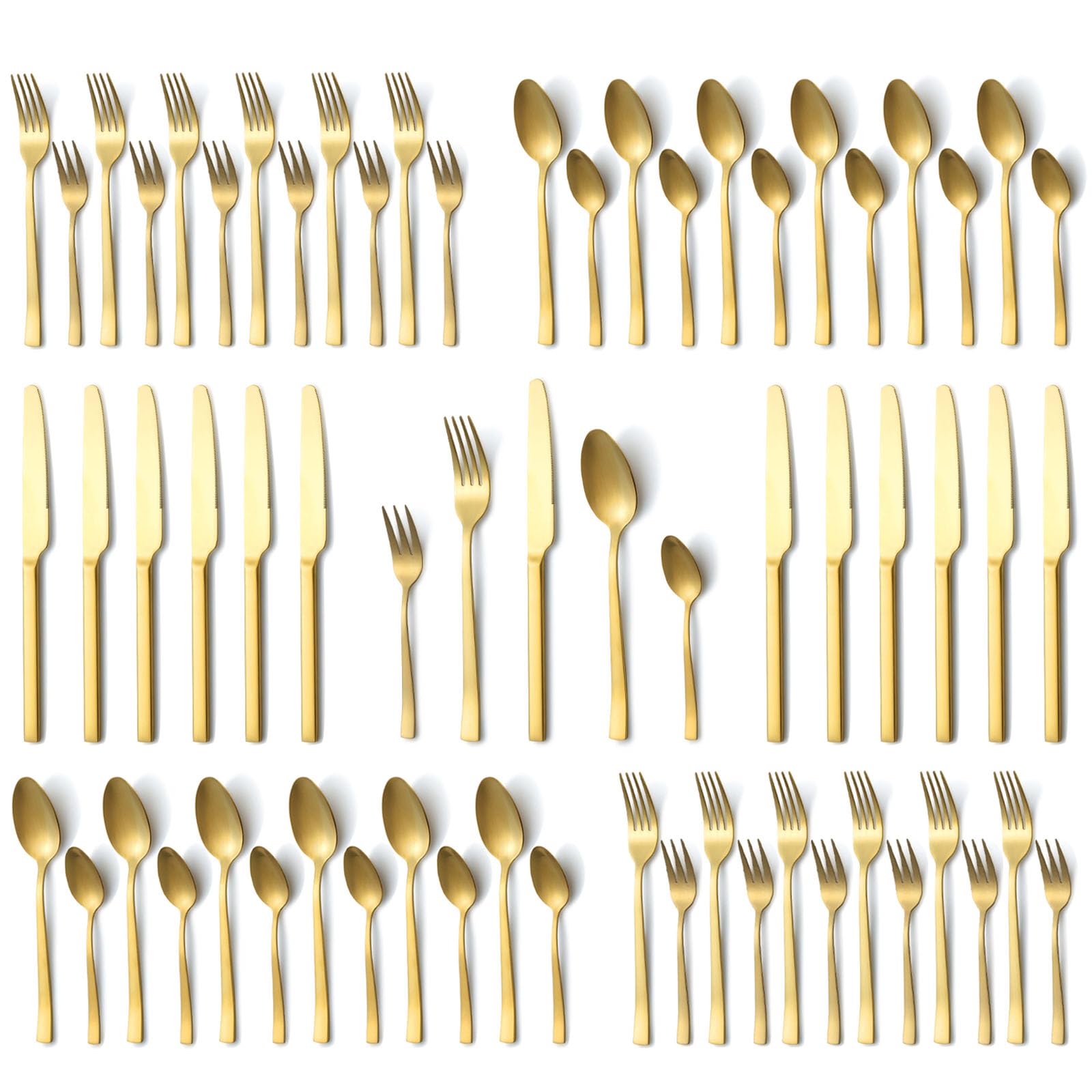 Set di posate 12 persone, Hunnycook 60 pezzi posate oro opaco con forchette cucchiai coltelli, posate d'oro in acciaio inox per casa/cucina/ristorante, lucido, lavabile in lavastoviglie