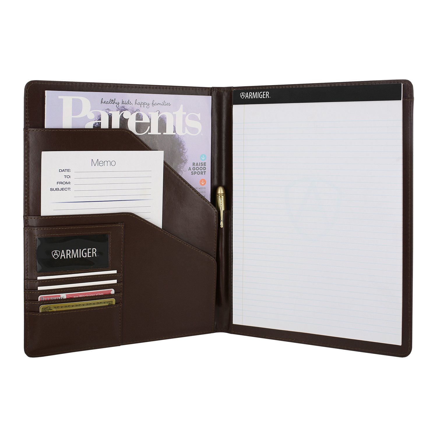 Armiger Executive Bonded Leather Professional Business Document and Business Card Holder Resume Interview Portfolio Pad Folio Organizer with Letter Size Writing Notepad (Chestnut Brown)