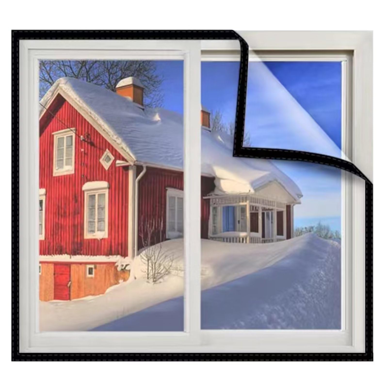 Isolationsset mit selbstklebendem Klettband für Winterwärme, transparente Fensterabdeckung, Kunststoffabdeckung, 190 x 190 cm, Schwarz