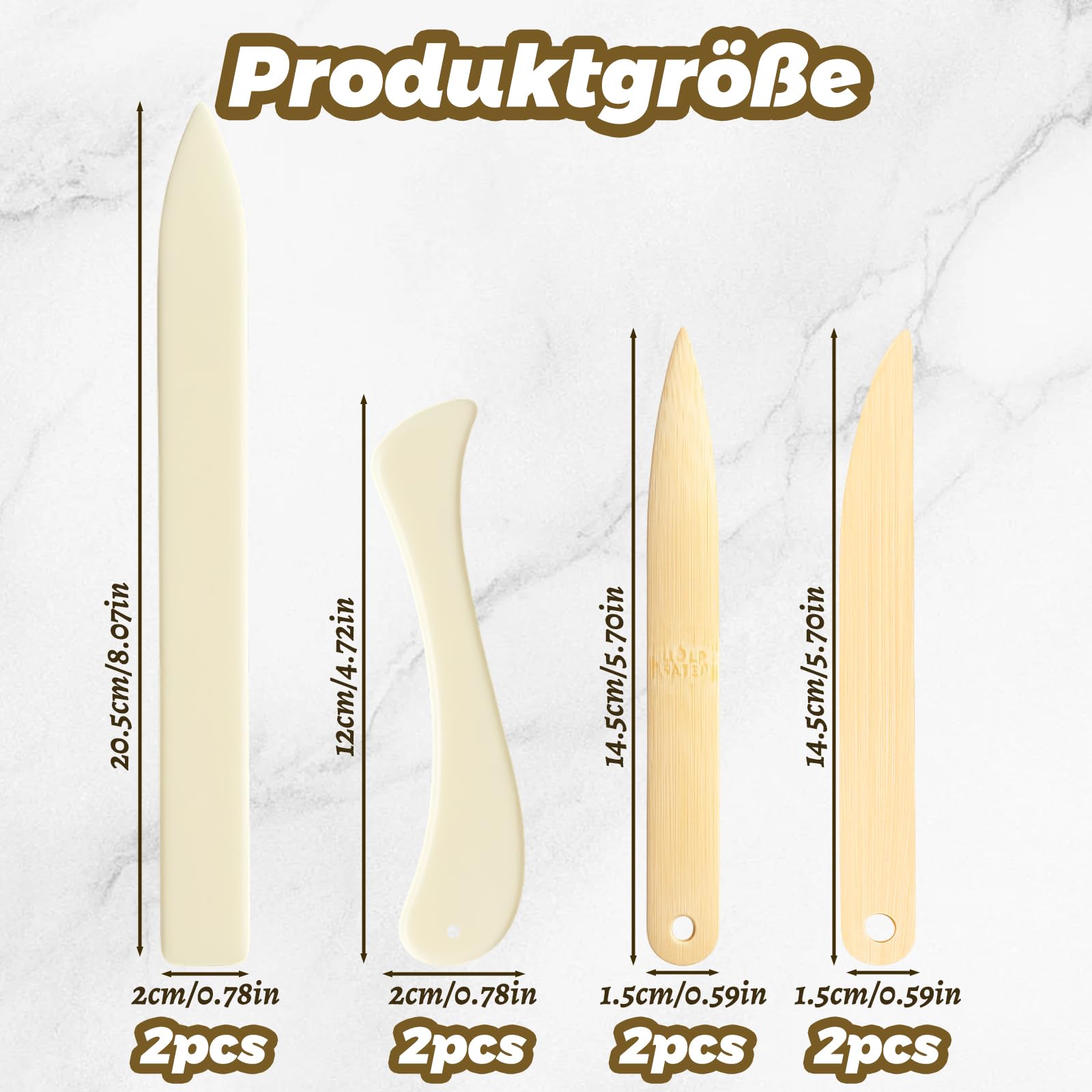 Falzbein für Papier, 8-teiliges Buchbinder Set mit geraden & gebogenen Falzmessern, imitiertes Knochenmaterial