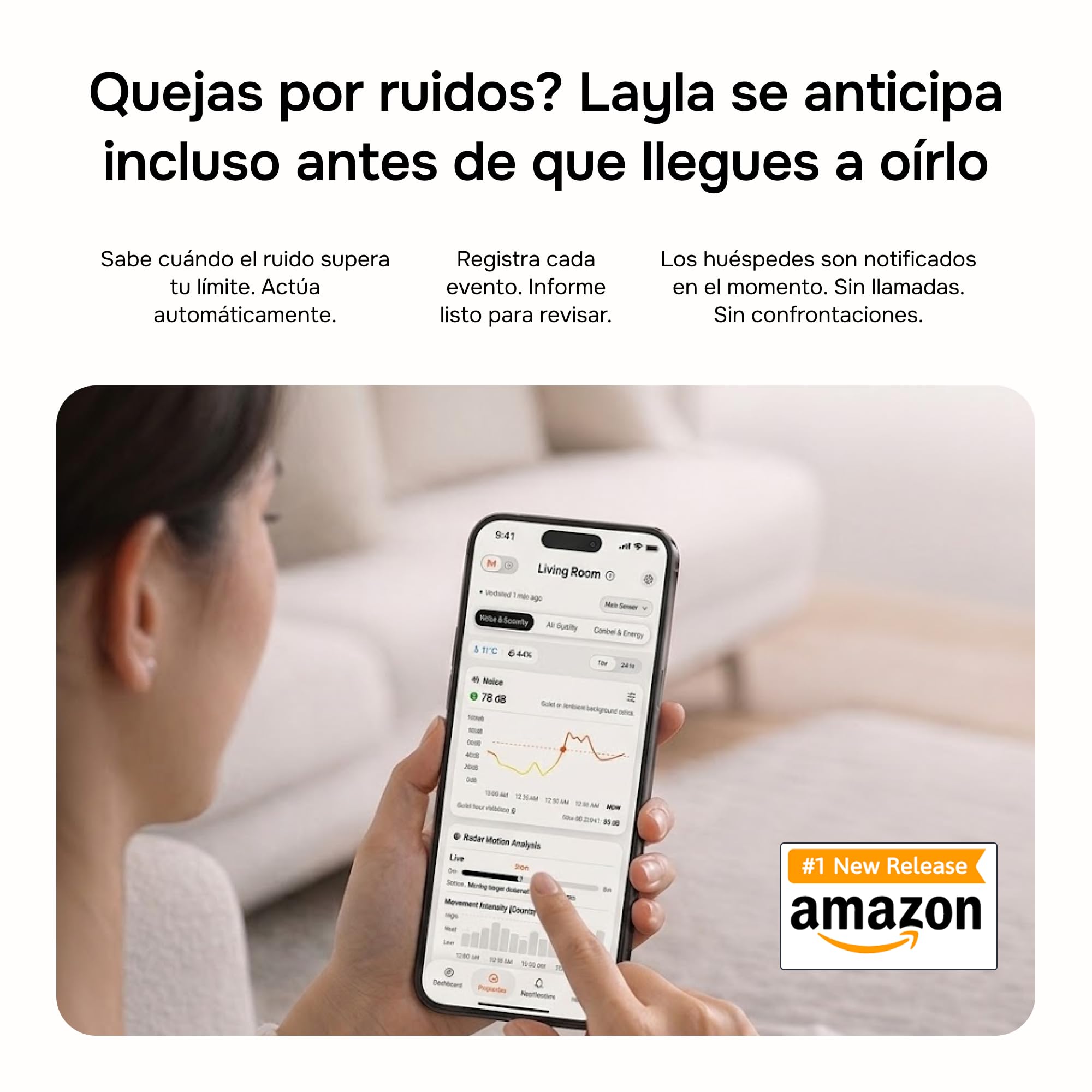 Dispositivo de Monitorización de Ruido para Airbnb | Sensor de Ruido y Ocupación | Monitor Interior de Ruido | Detector de Ruido Privacidad Segura para Alquileres, Oficinas y Hogares