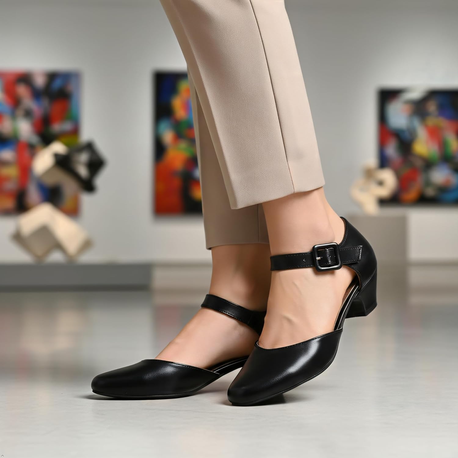 LIURUIJIA Women's Closed Toe Low Chunky Heel Pumps Ankle Strap Dress Shoes for Work Wedding Party Dance - Image 5