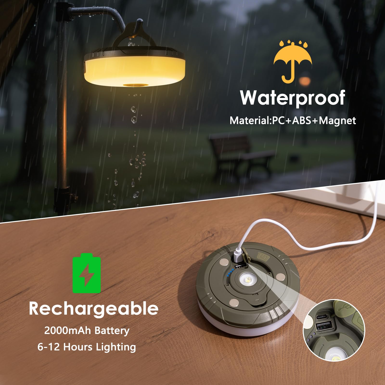 2Pack Camping String Lights 4-in-1 Quick Storage Camp Light 8Mode 32 8FT Hanging Tent Lights Rechargeable Camp Lamp — view 4