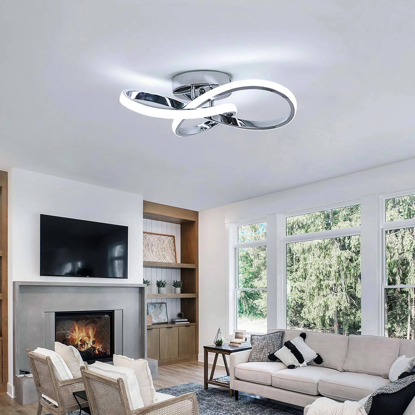 DELIPOP LED Deckenlampe Dimmbar, 36W Deckenleuchte Modern mit Fernbedienung | Verchromt Wandbeleuchtung für Wohnzimmer Schlafzimmer Esszimmer Balkon