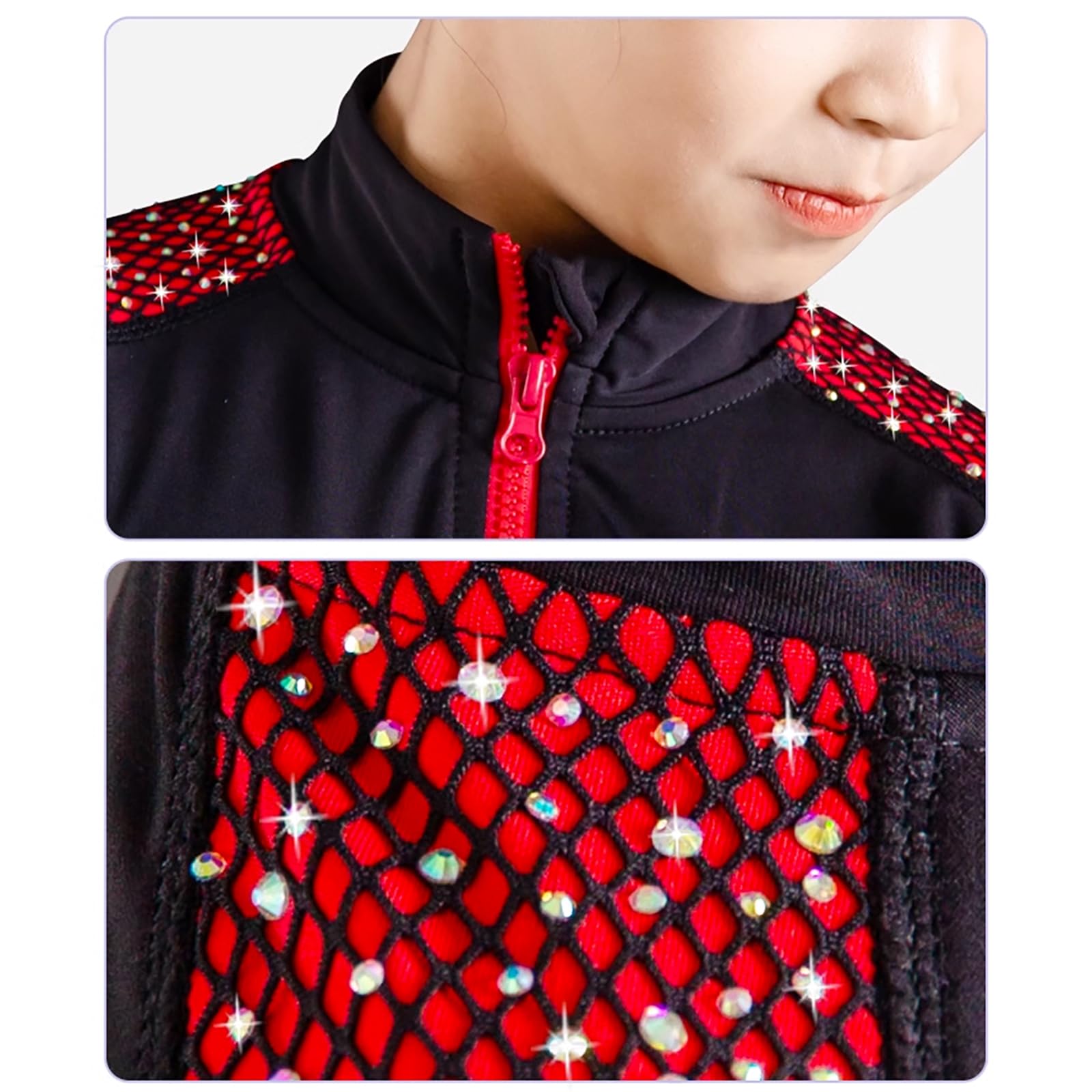 Chaqueta de Patinaje Artístico con Pantalones Conjunto de Chaqueta y Pantalón de Patinaje Artístico para Mujer con Pedrería(Size:L,Color:B)