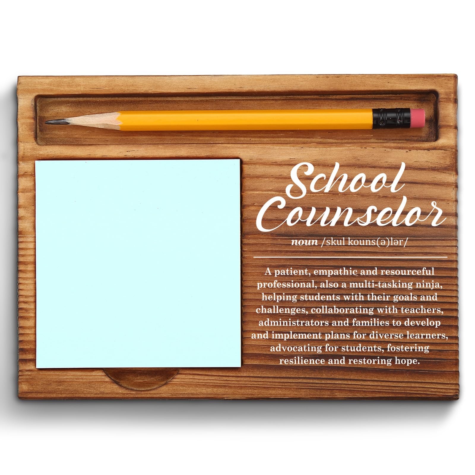 vizuzi School Counselor Sticky Note Holder, Sticky Note Dispenser, 3.5 x 5 inches, White, Unique Design, Vintage Wooden Material