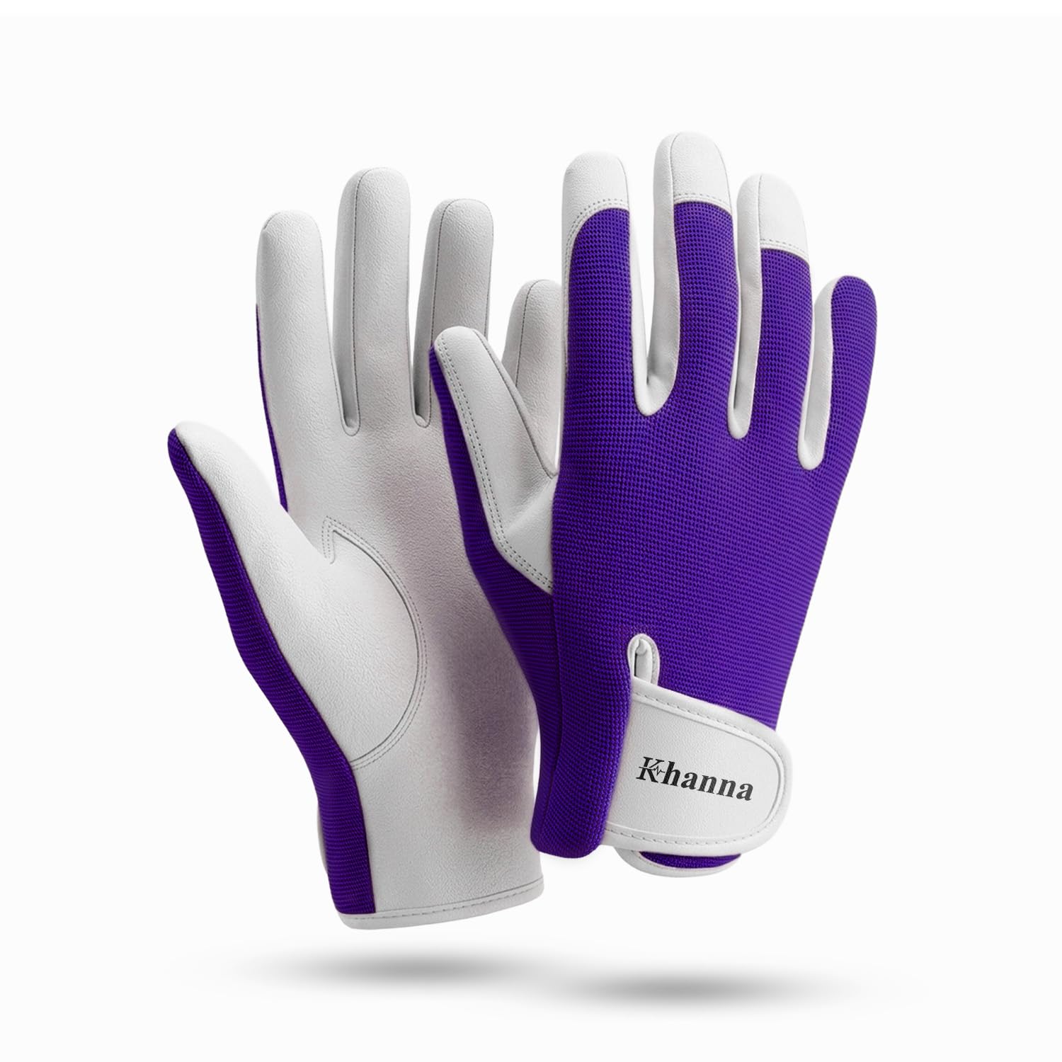 khanna Leather Gardening Gloves, Heavy Duty Thorn Proof Garden Gloves for Men & Women, Strong Grip Breathable Rigger Safety Working Gloves for Rose Pruning, Weeding & Yard Work (Purple, Small)