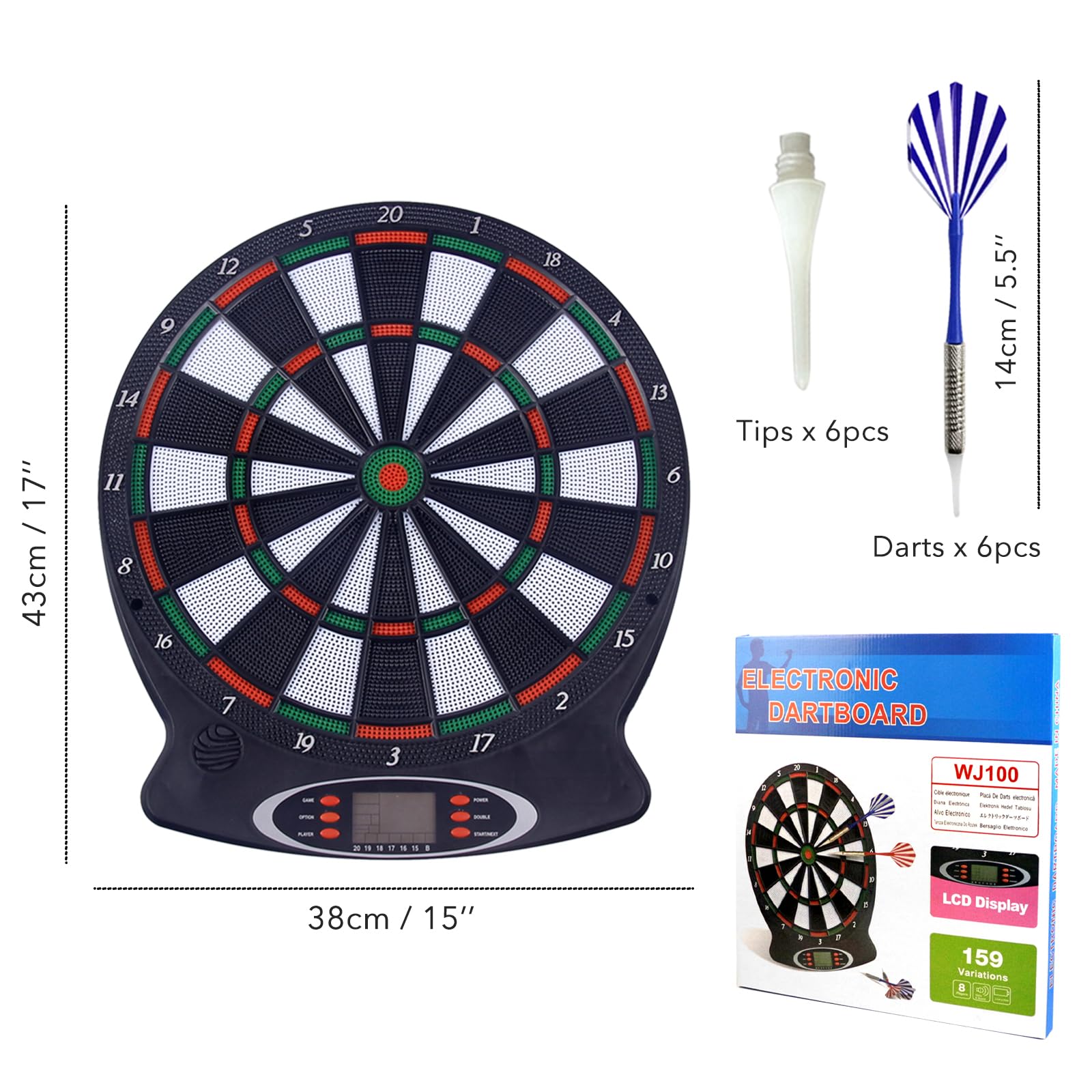 Jeu de fléchettes électronique souple 38,1 cm dans un coffret cadeau de sécurité 6 pointes professionnel avec écran LCD numérique des scores