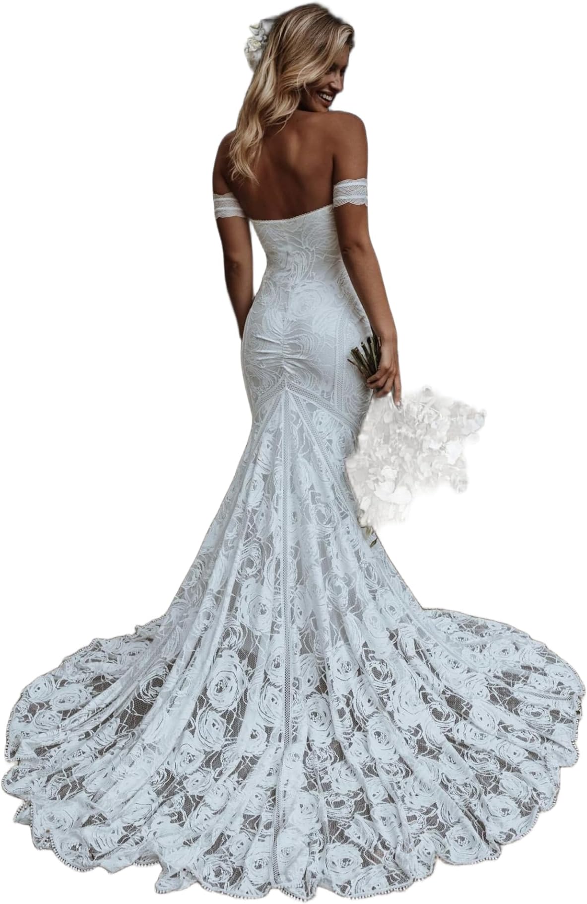 Wedding Dresses for Bride Mermaid Lace Long Sleeve Off Shoulder Bridal Dress for Women