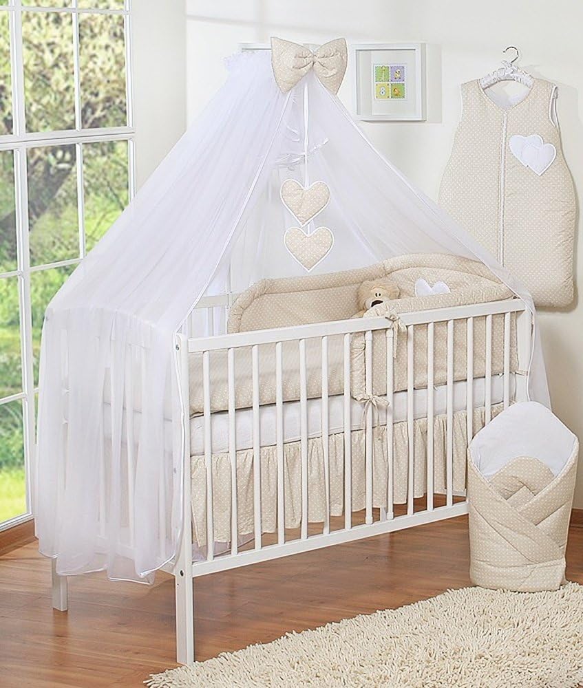 Crib Canopy Mesh Large Heart Beige Polka Dot