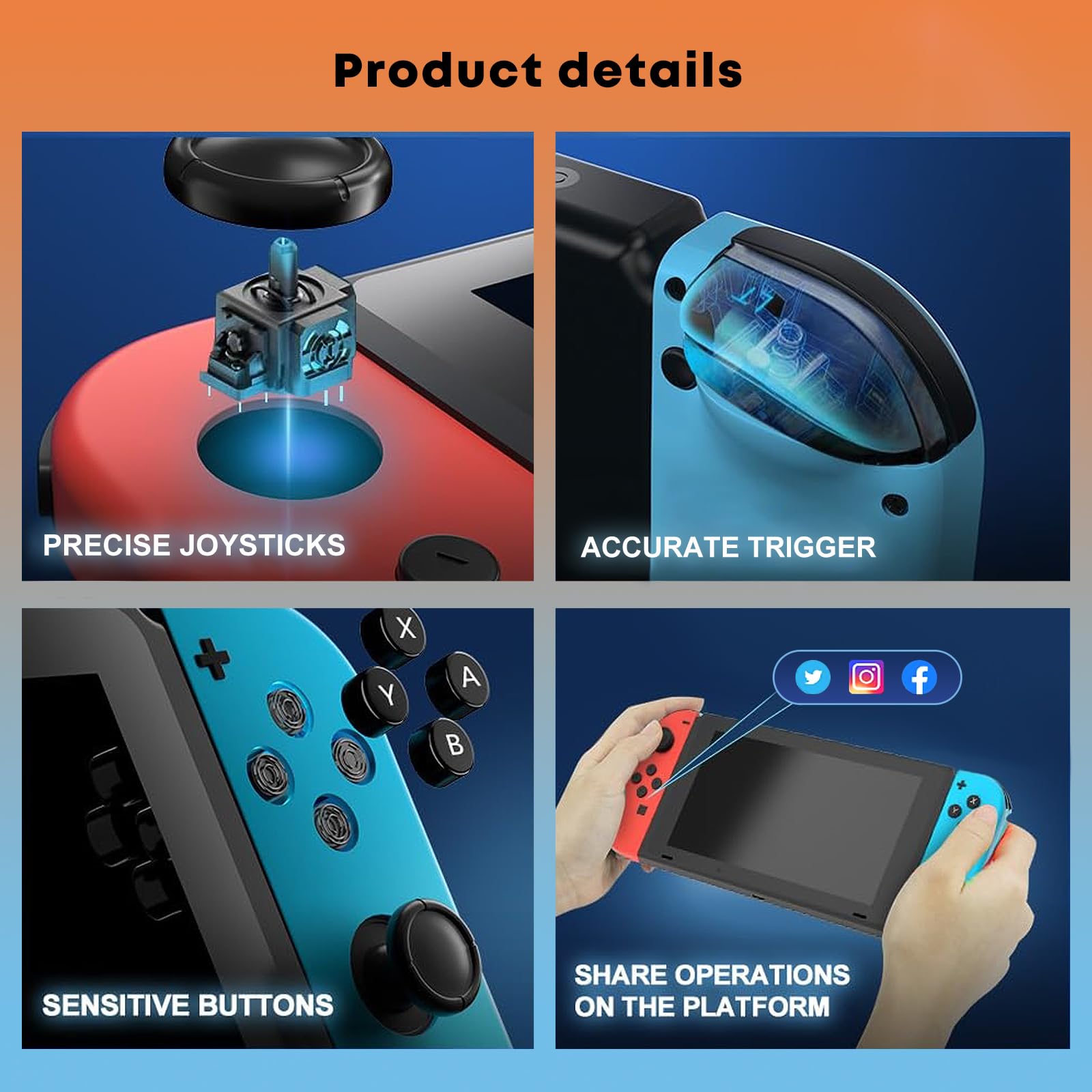 Wireless Switch Controller for Switch/OLED/Lite - Left & Right Joypad Replacement (Red&Blue). — view 2