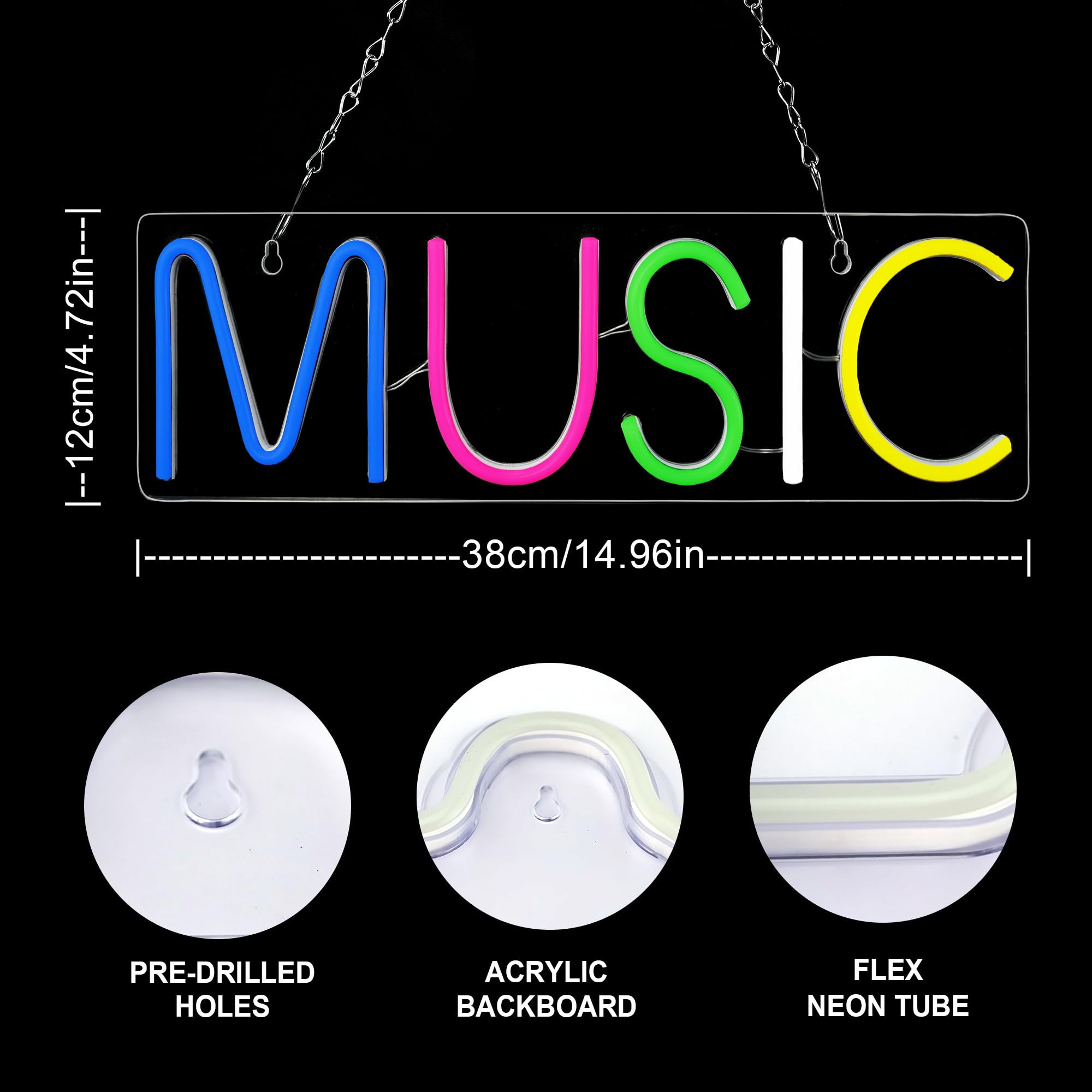 BringLuck2U Neon Light Music Neon Sign For Wall Decor Lettere Colorate Sign Music Word Led Neons Per Camera Da Letto Sala Giochi Club Bar Decorazione Per Feste