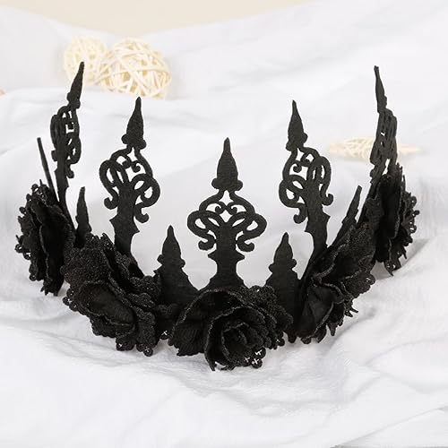 Miniatura 7 de WOVOWOVO Corona de flores de rosa negra para mujeres y niñas, diademas florales góticas de Halloween, accesorios para el cabello, diadema ajustable