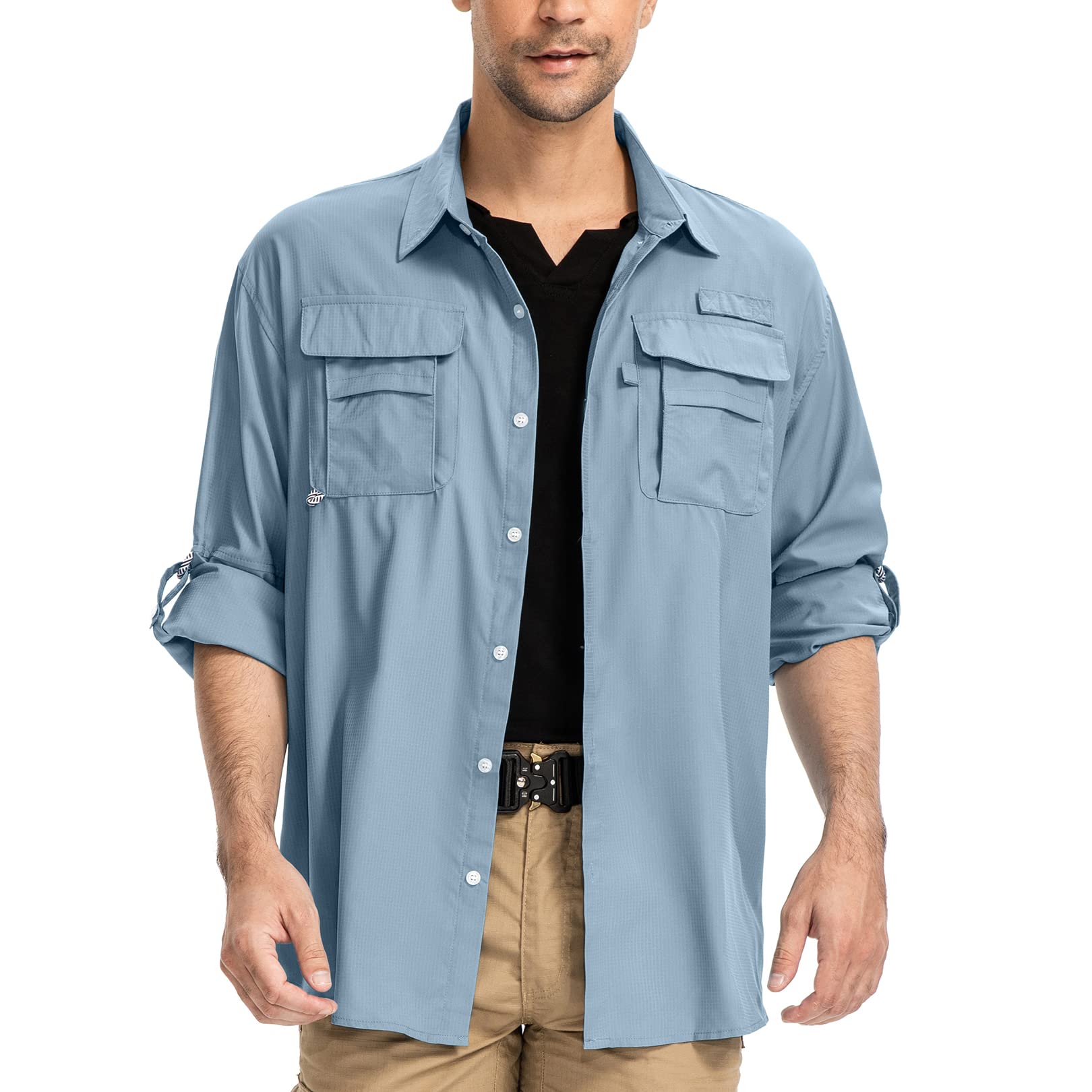 yeyity Outdoor Langarm Safari Hemd UPF50 UV Schutz Funktionshemd Atmungsaktiv Button Down Hemd für Wandern Angeln Trekking