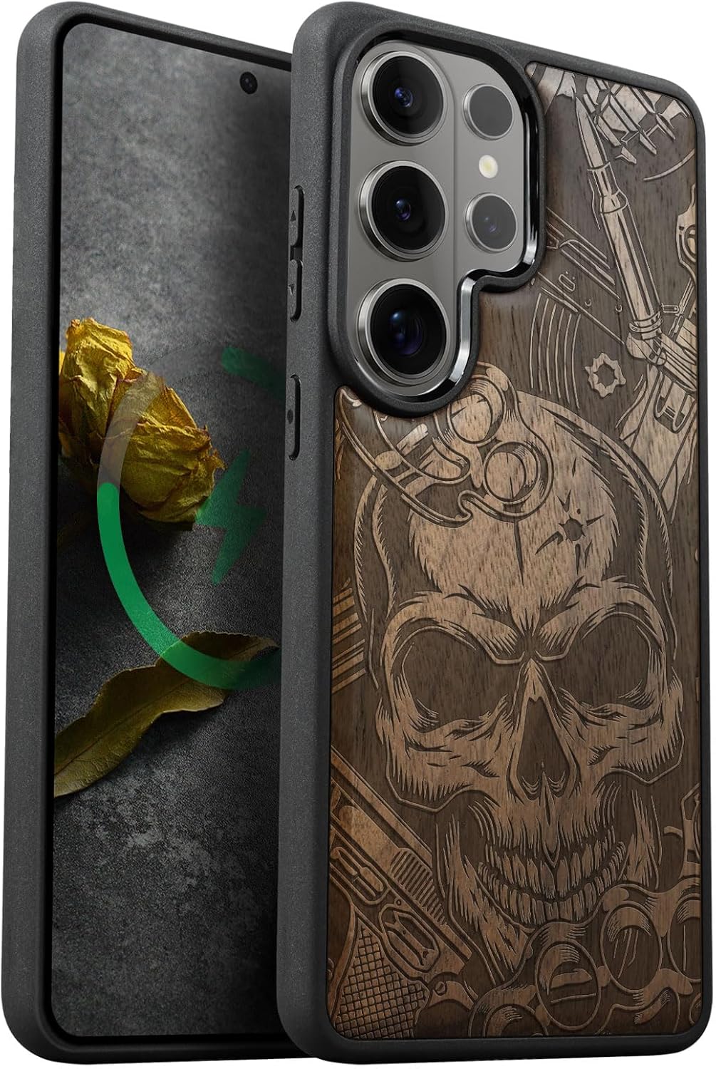Carveit Magnetic Wooden Case for Samsung Galaxy S26 Ultra Case 2026, TPU Shockproof Cover & Wood Artisan Engraved, Compatible with MagSafe Wireless Chargers (Skull of Chaos) Walnut