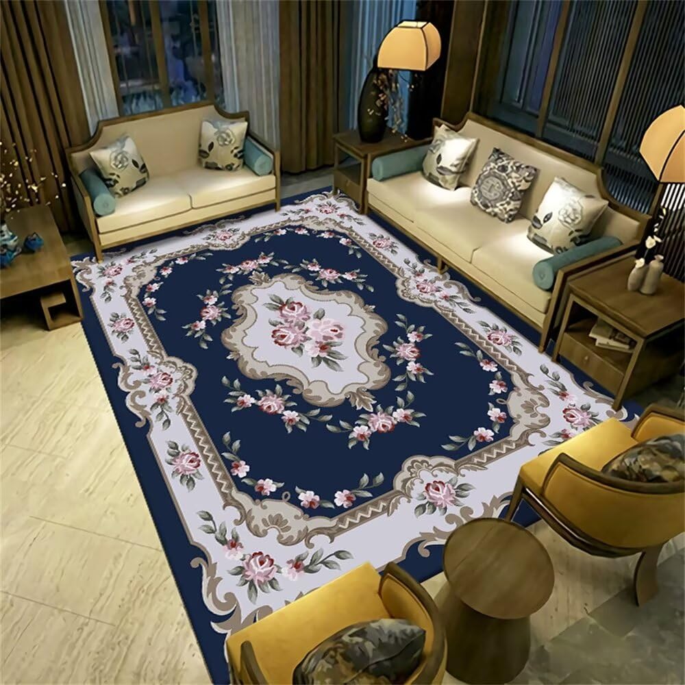 Tapis confortable et durable bleu floral 200x300cm grand tapis passage