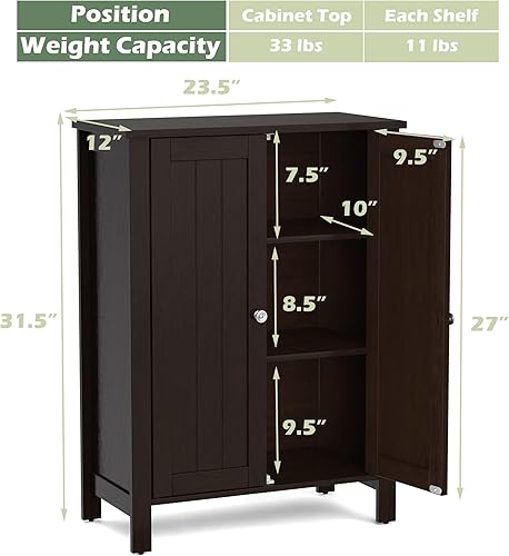 Miniatura 8 de GLACER Gabinete de piso de baño, armario de almacenamiento lateral independiente con puertas dobles y estantes ajustables, 23.5 x 12 x 31.5 pulgadas