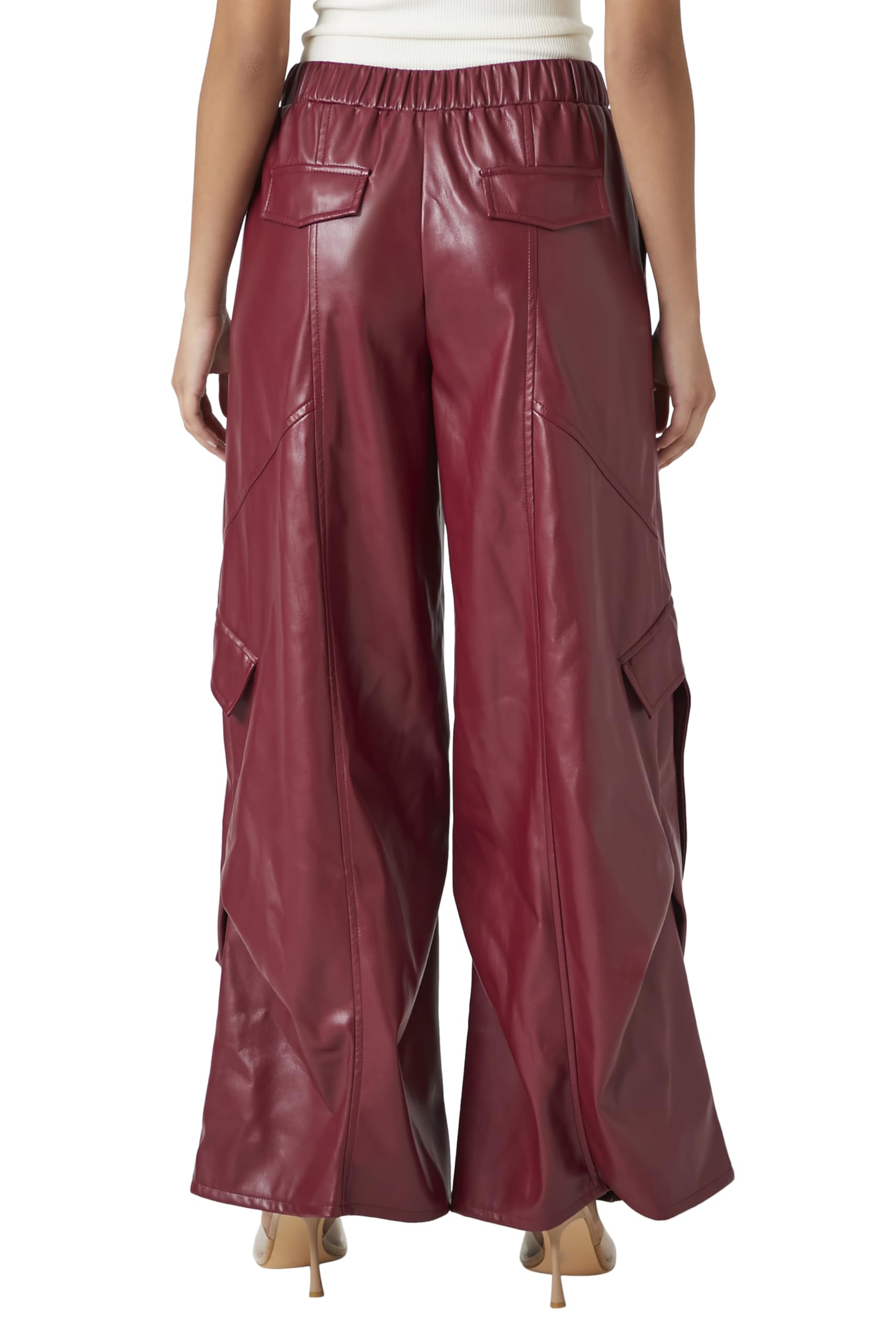 Forever 21 Faux Leather Wide-Leg Cargo Pants Pantalons Femme