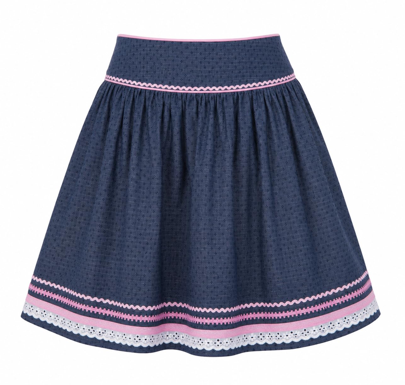 Ramona Lippert Damen Trachtenrock Finja Blau Rosa mit Borten