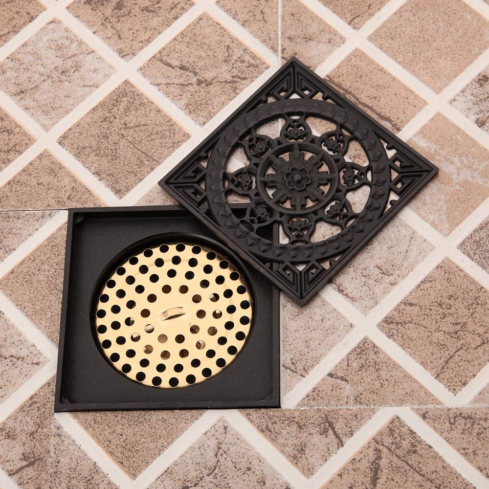 Desagüe De Suelo, Tapa De Desagüe De Suelo, 1 Unidad, 10 X 10 Cm, Color Negro, Invisible, para Ducha, Baño, Balcón, De Latón, con Inserción De Azulejo De Drenaje Rápido,（Black）
