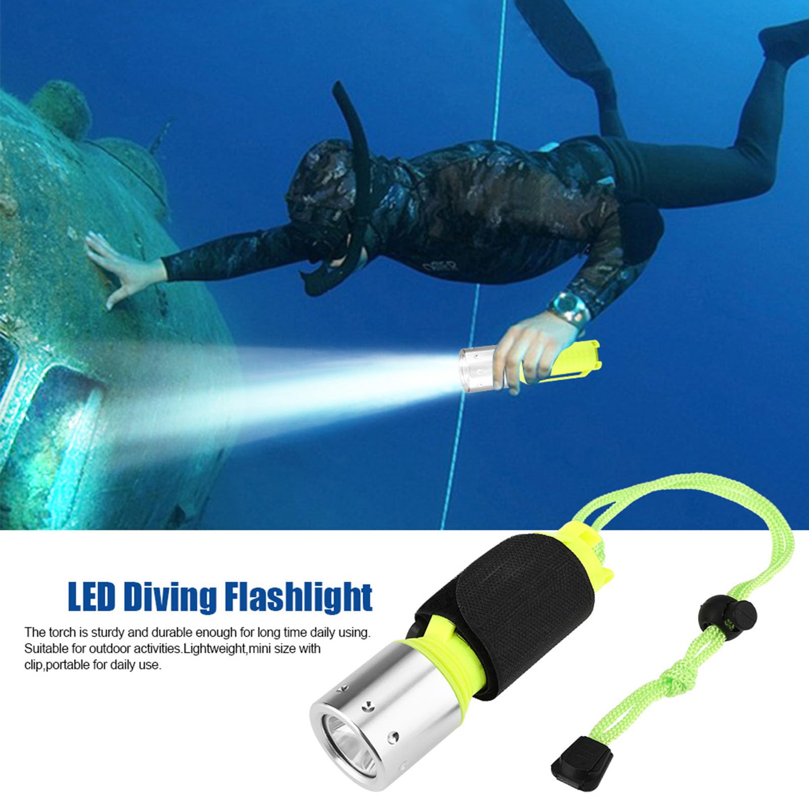 YOUTHINK Safety Dive Light, Super Bright Underwater Light with Aluminum Alloy for Diving Swimming Hiking Camping Fishing