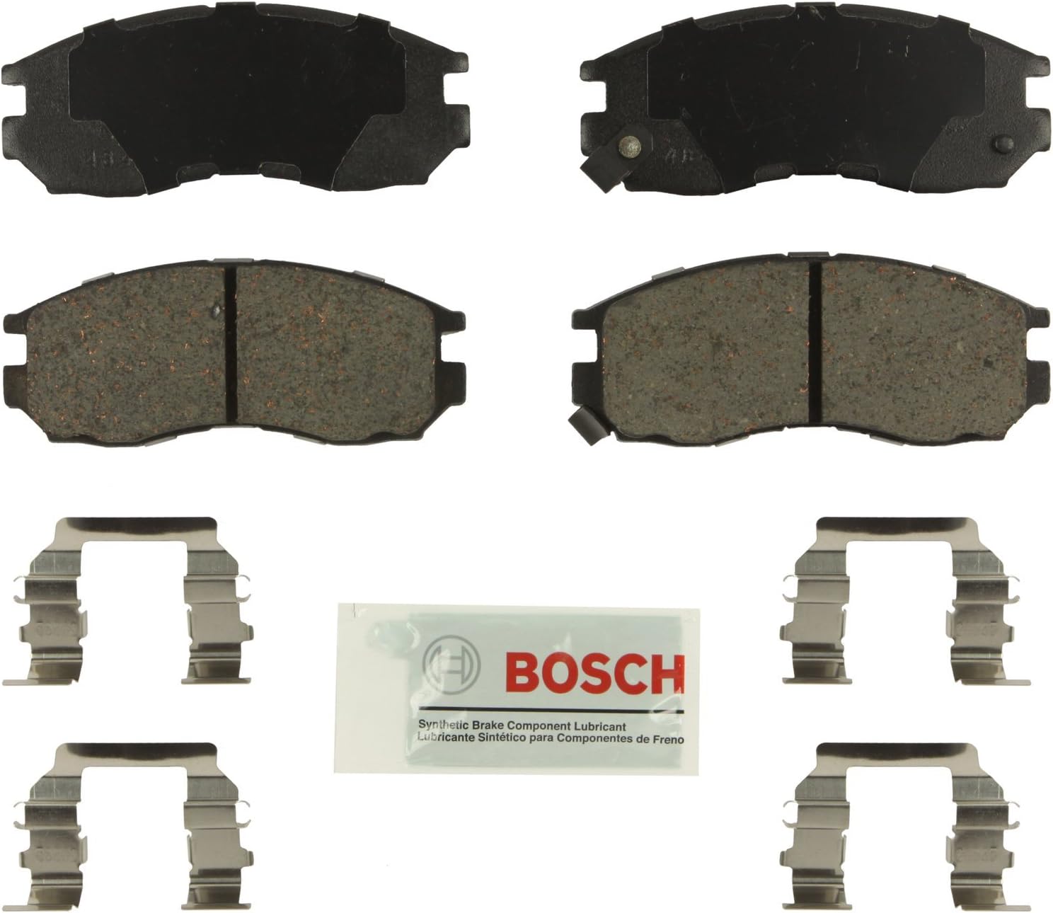 BOSCH BE484H Blue Ceramic Disc Brake Pad Set w/Hardware - Compatible with Select Chrysler Sebring; Dodge Avenger, Stratus; Eagle Talon; Mitsubishi Eclipse, Galant, Mirage; Plymouth Laser +More; FRONT