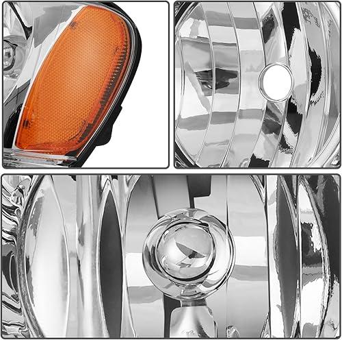 Miniatura 6 de SCITOO Faros delanteros para Jeep Grand Cherokee 1999-2004, carcasa cromada, reflector ámbar, lente transparente, lado del conductor y del pasajero