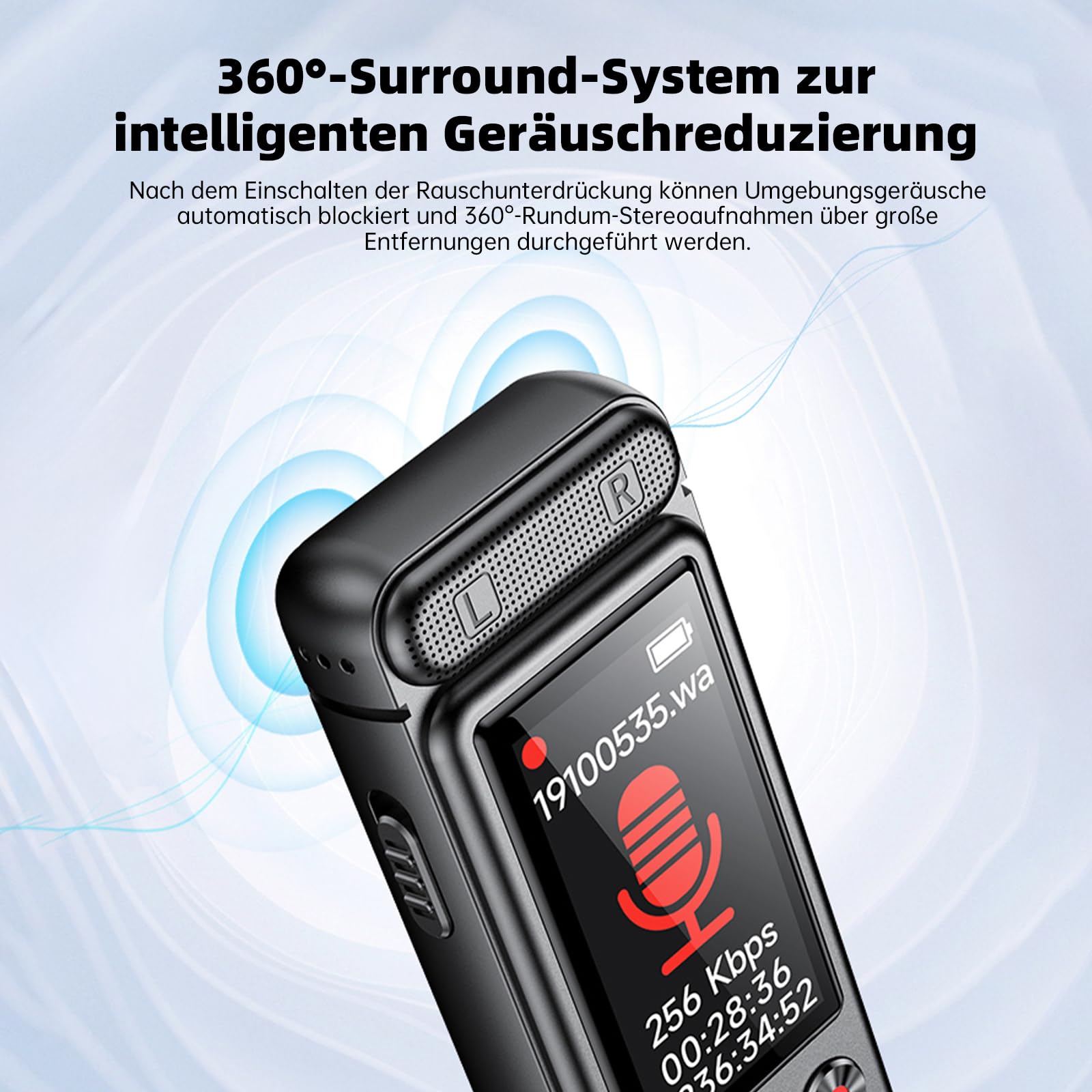 Diktiergerät, 64 GB Speicher, Passwort Entsperrung, Mit MP3 Player Voice Recorder, USB Rechargeable Diktiergerät Mini,Für Meetings und Interviews, Aufnahmegerät Mit Mikrofon