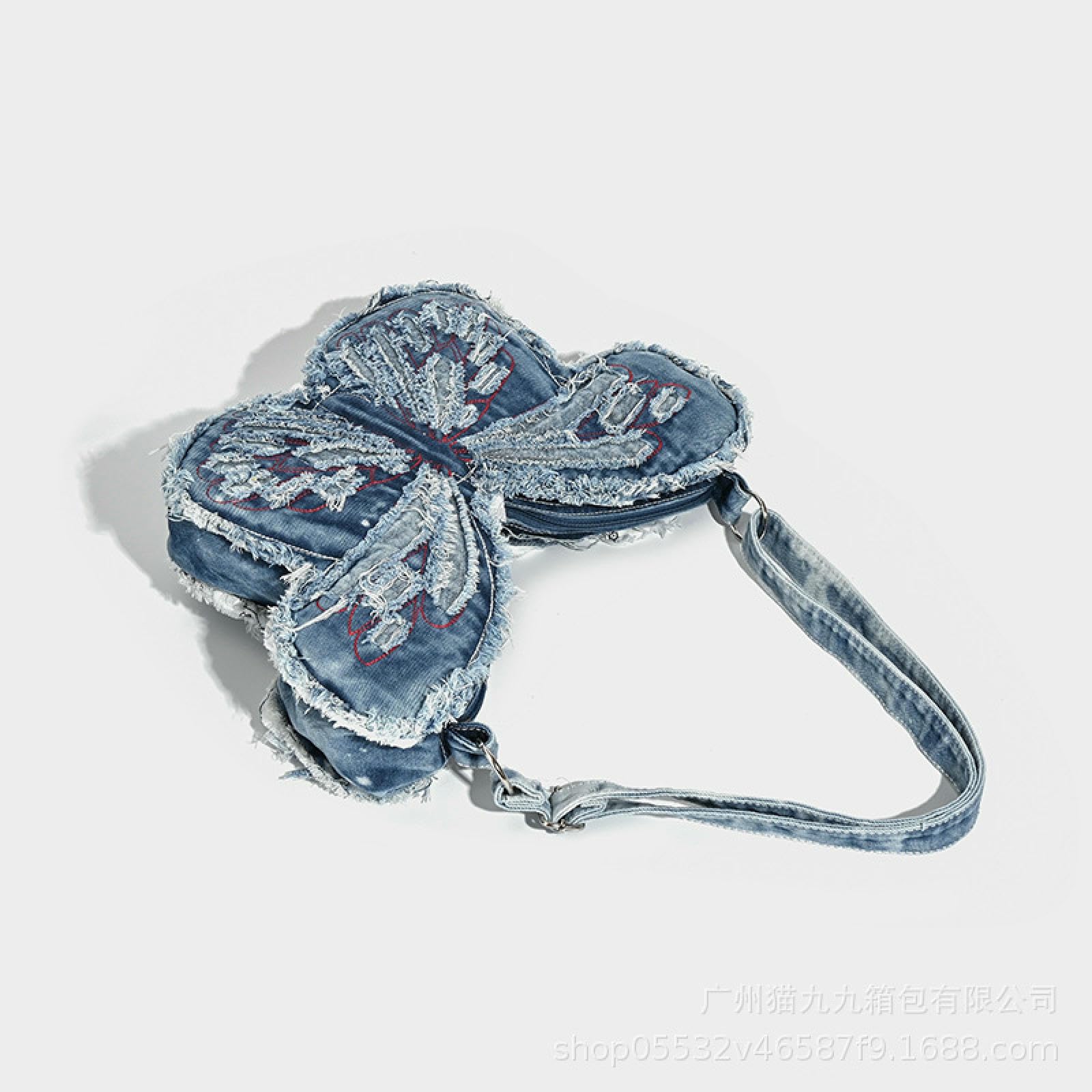 Borsa A Tracolla da Donna in Denim Lavato, Farfalla, Tracolla, Tracolla-Verde