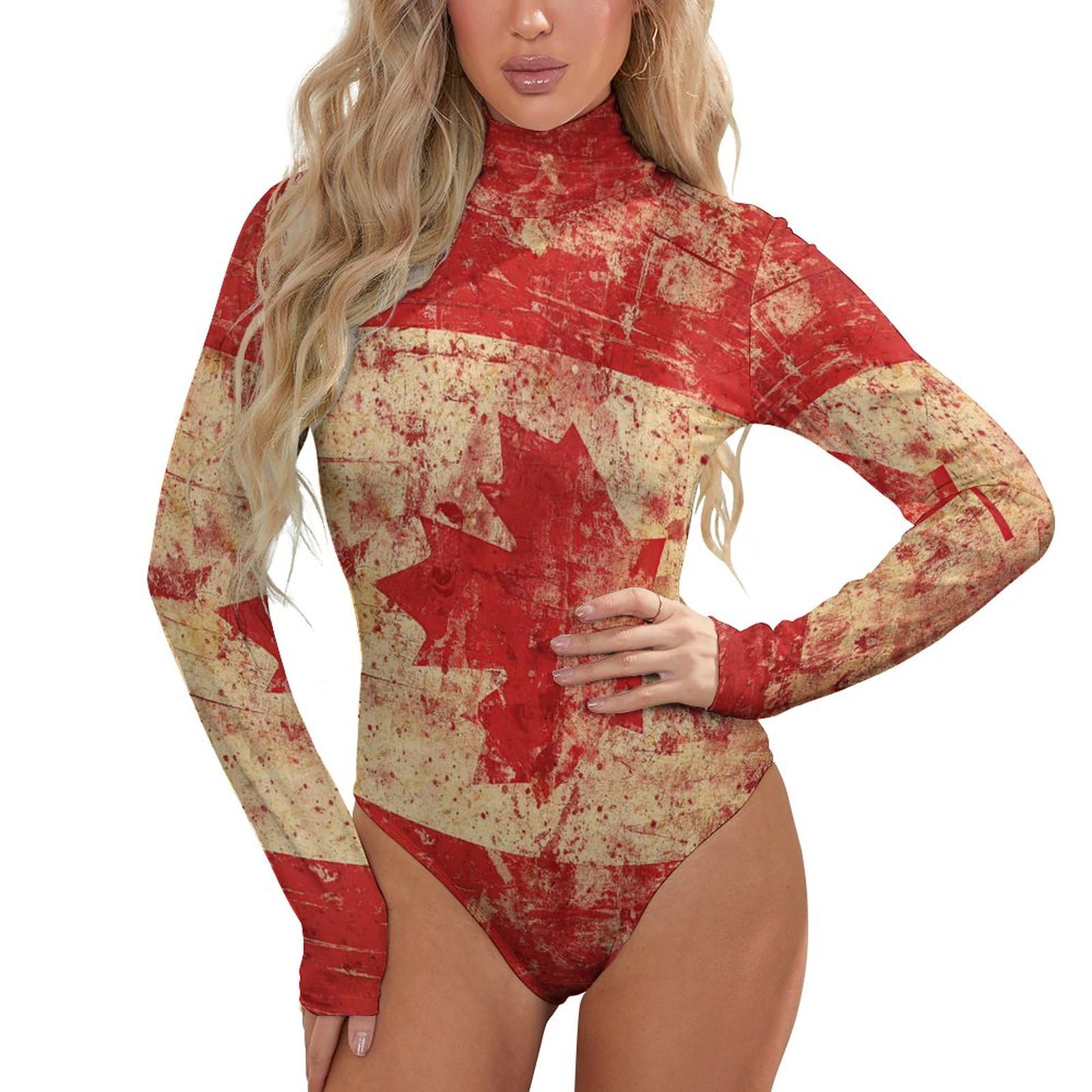 USA Flag Turtleneck Dance Leotard - Women's Long Sleeve Bodysuit Costume