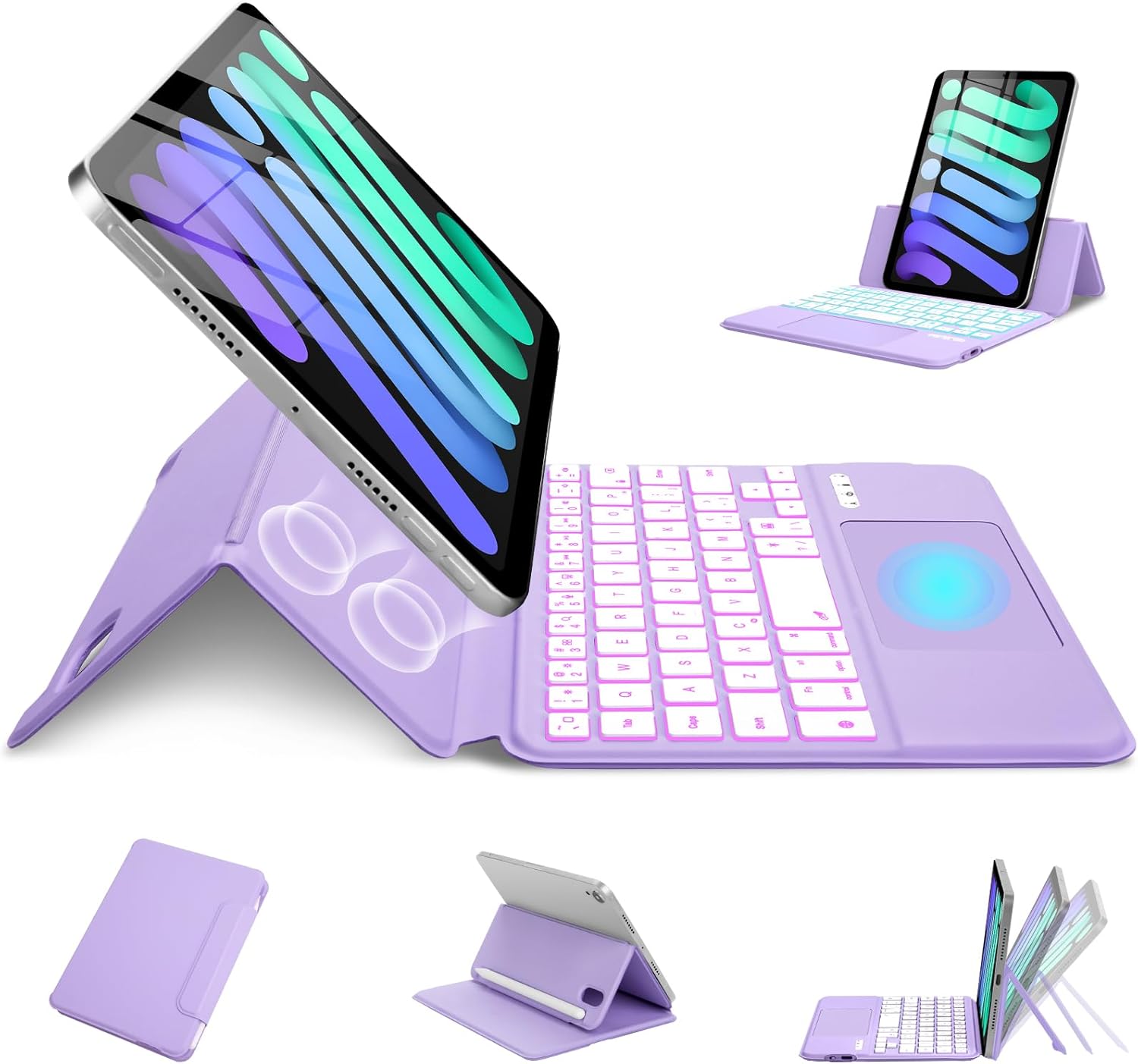 MePadKey Magic Touchpad Keyboard Case for iPad Mini 7 (2024)/Mini 6 (2021) 8.3 inch, Slim Magnetic Folio with Type-C 7Colors Backlit TrackPad Keyboard fit iPad mini 7th (A17 Pro)/6th generation Purple