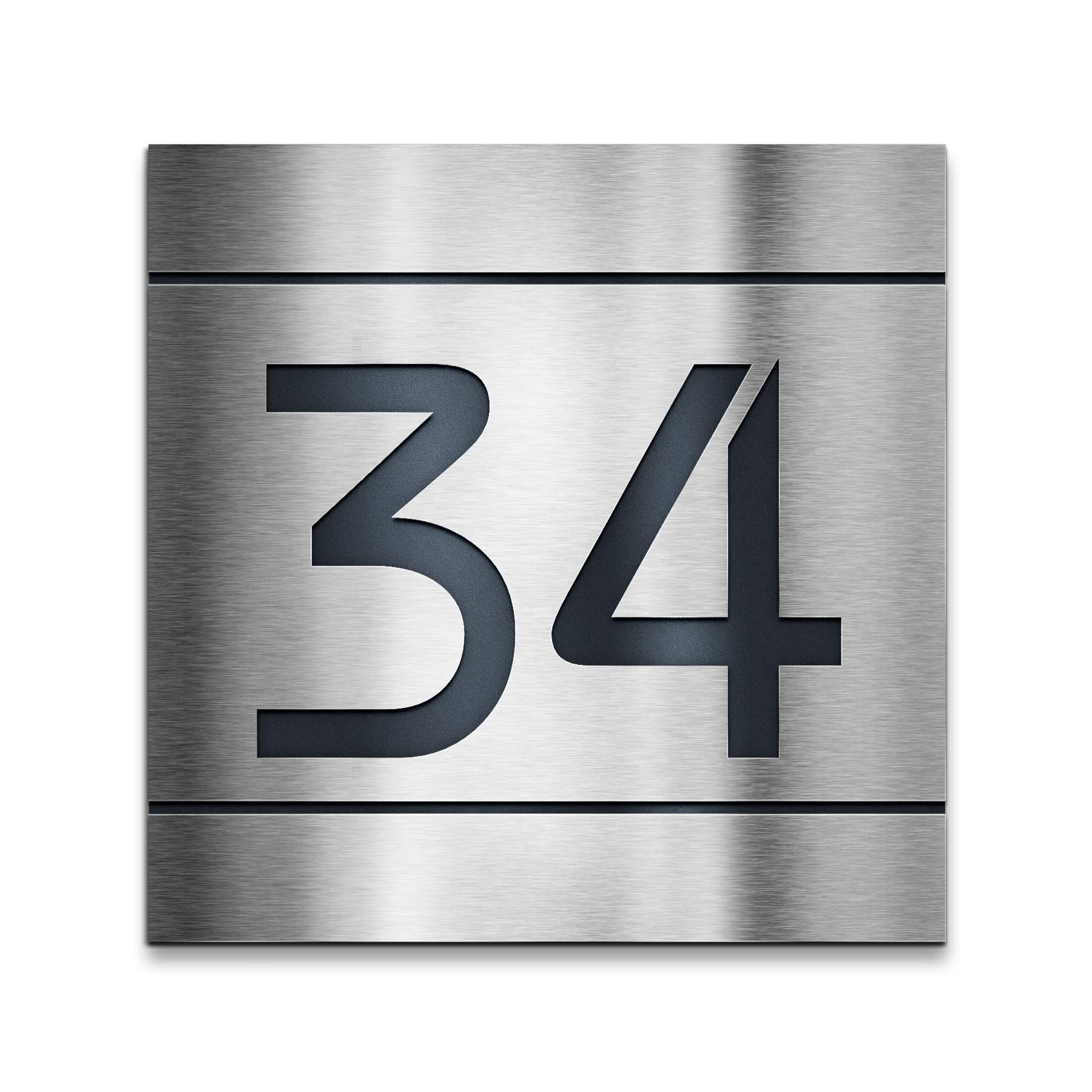 Metzler Hausnummer Edelstahl, individuelles Hausnummernschild, Hausnummer in Anthrazit aus Edelstahl, rostfrei, robust, gebürstet, 3D-Effekt, Unterputz-Montage, Made in Germany, Größe: 23 x 23 cm